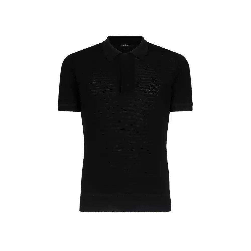 Tom Ford o1loc1c0325 KPS005 Silk Cotton Textured Polo Shirt in Black Size US L / EU 52-54 / 3 - 1 Thumbnail