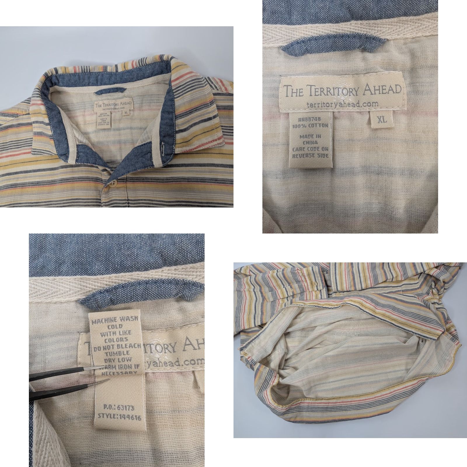 The Territory Ahead The Territory Ahead Shirt Mens XL Long Sleeve Button-Up Boho Stripe Roll Tab Color Multicolor Cotton Size US XL / EU 56 / 4 - 8 Thumbnail