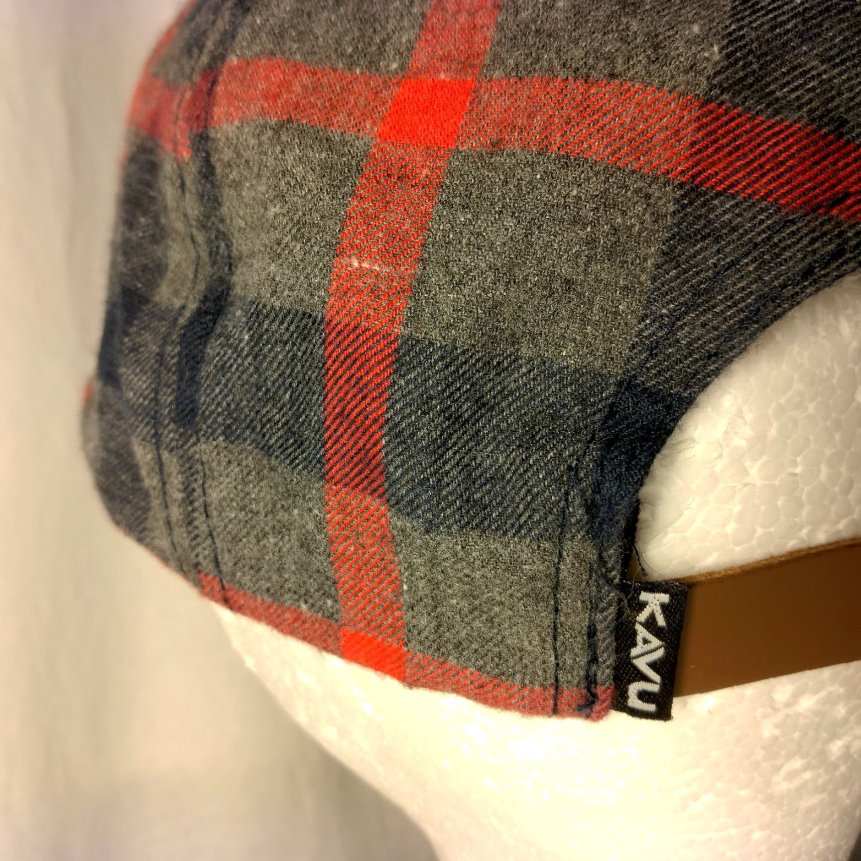 KAVU KAVU Cabin Fever Hat Gray Red Black Plaid Flannel Adjustable Leather Strap Back Casual Travel Men One Size Baseball Cap Size ONE SIZE - 6 Thumbnail