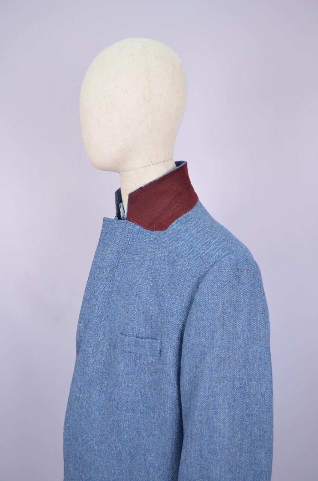 Designer Samuel Windsor 100% Wool Herringbone Blue Coat Jacket Sz 40" Size US L / EU 52-54 / 3 - 7 Thumbnail