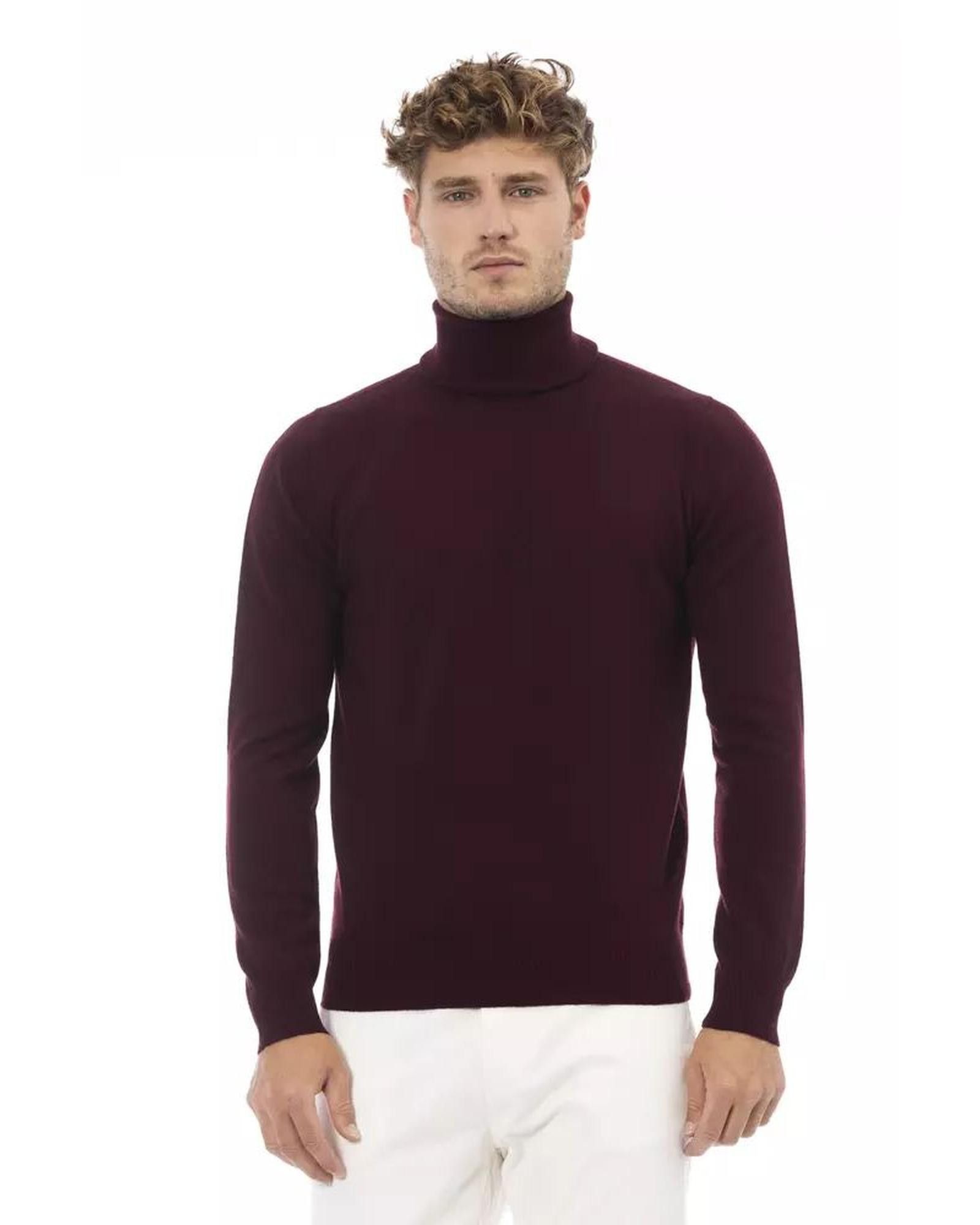 image of Alpha Studio Turtleneck Sweater With Long Sleeves in Burgundy, Men's (Size XL)