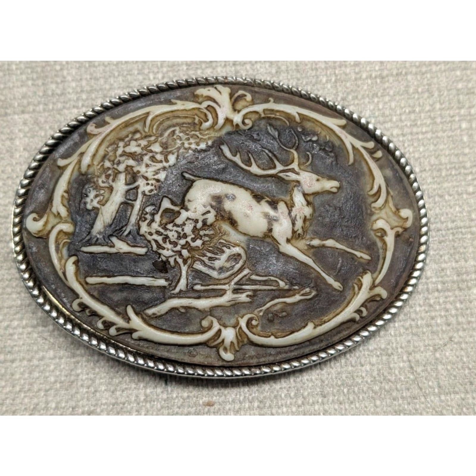Vintage VINTAGE DEER belt buckle INCOLAY STONE WESTERN NATURE buckLE cowboy hunting belt Buckle 1.5 in Men Brown Tan Rodeo Nature Vintage Mens Size ONE SIZE - 3 Thumbnail