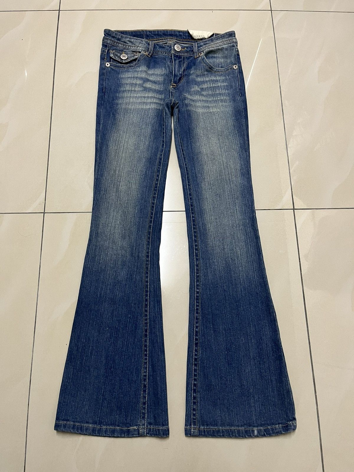 image of If Six Was Nine x Jean Flare Jeans Back & Forth Low Rise Faded Distressed F1 in Blue (Size 29)