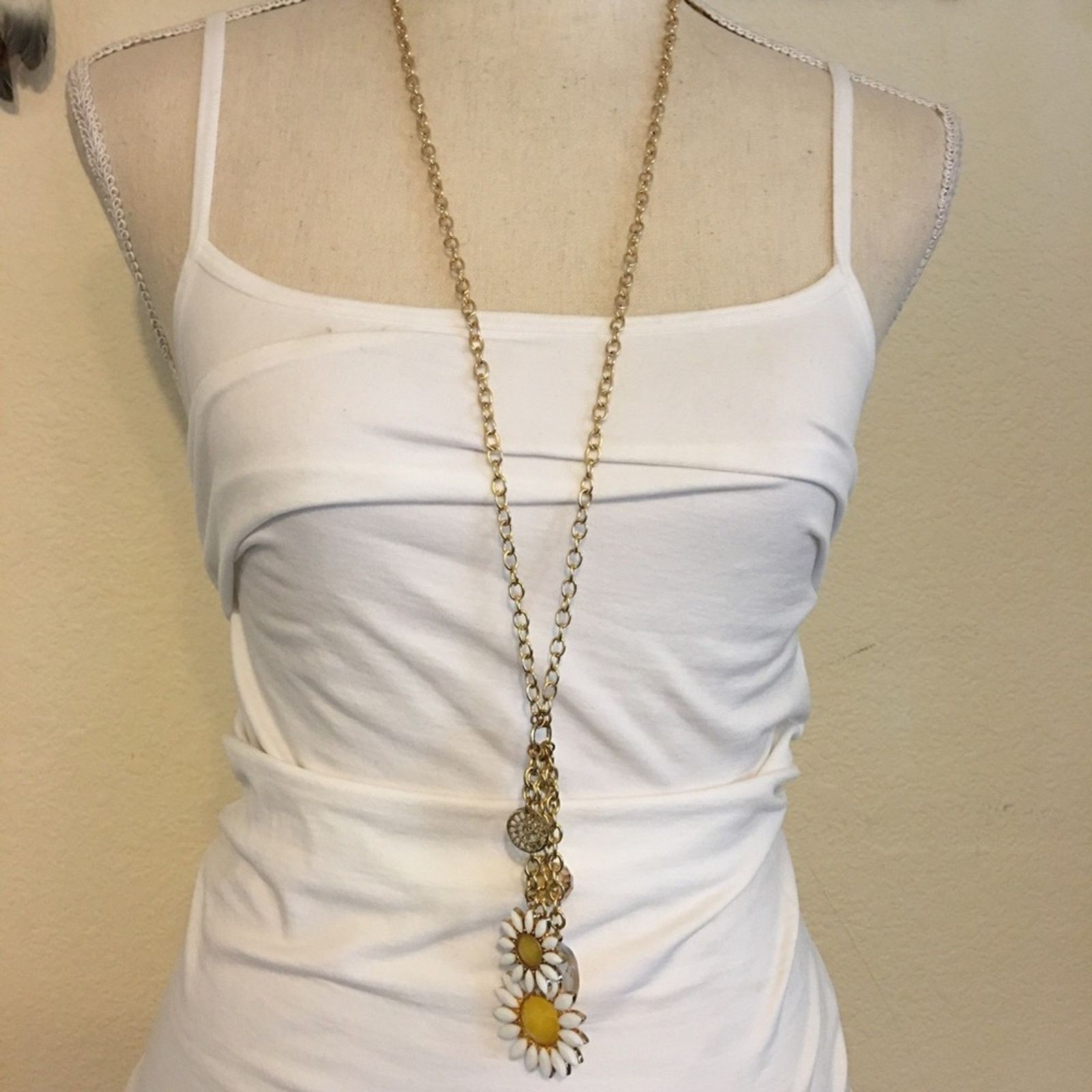 Jewelry Gold tone chain faceted stone daisy long necklace Size ONE SIZE - 2 Thumbnail