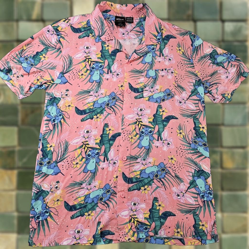 Disney Disney Stitch Shirt Mens Medium Pink Hawaiian Button Up Short Sleeve Tropical Size US M / EU 48-50 / 2 - 1 Thumbnail