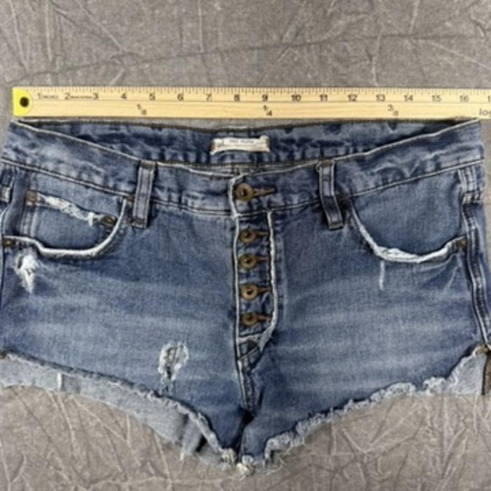 Free People Free People Shorts Women's 28 Blue Distressed Button Fly Size 28" / US 6 / IT 42 - 2 Thumbnail