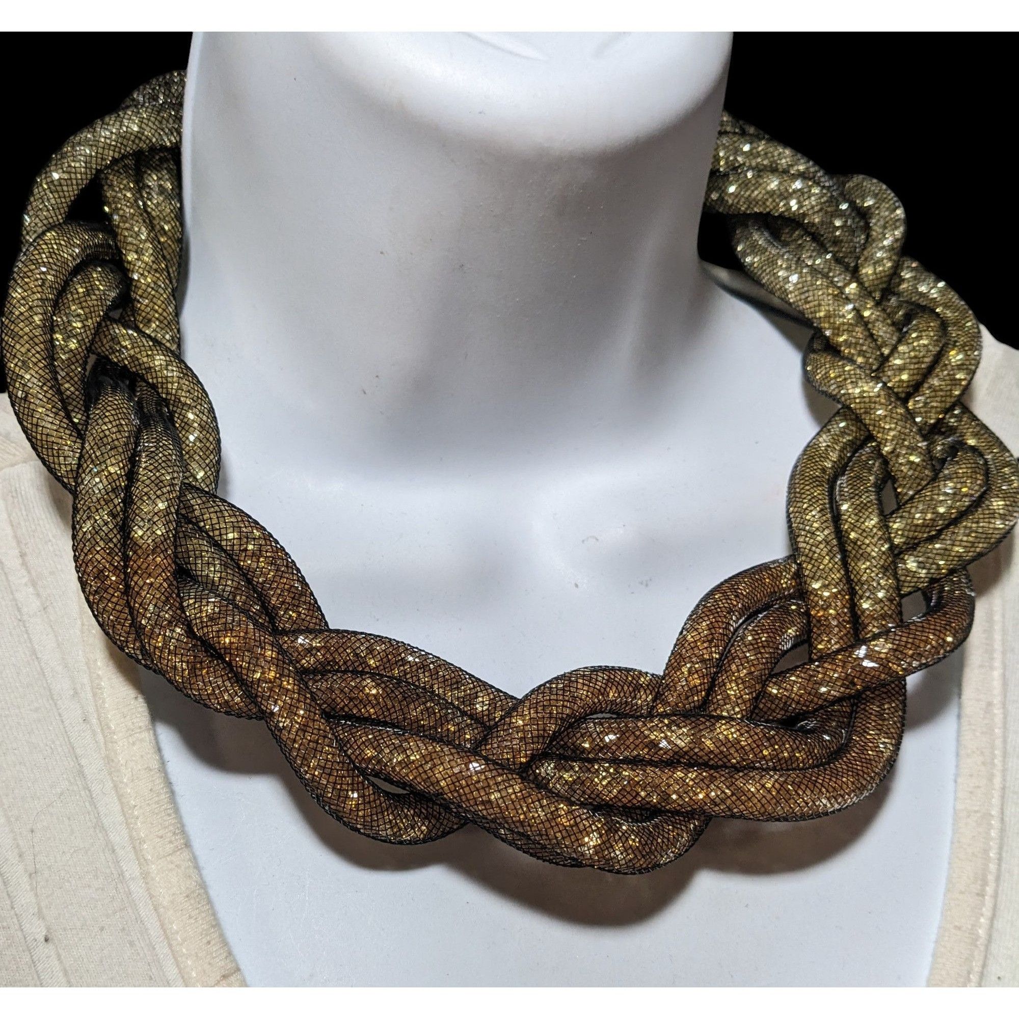 Other Retro Glam Crystal Filled Braided Mesh Statement Necklace An Size ONE SIZE - 4 Thumbnail