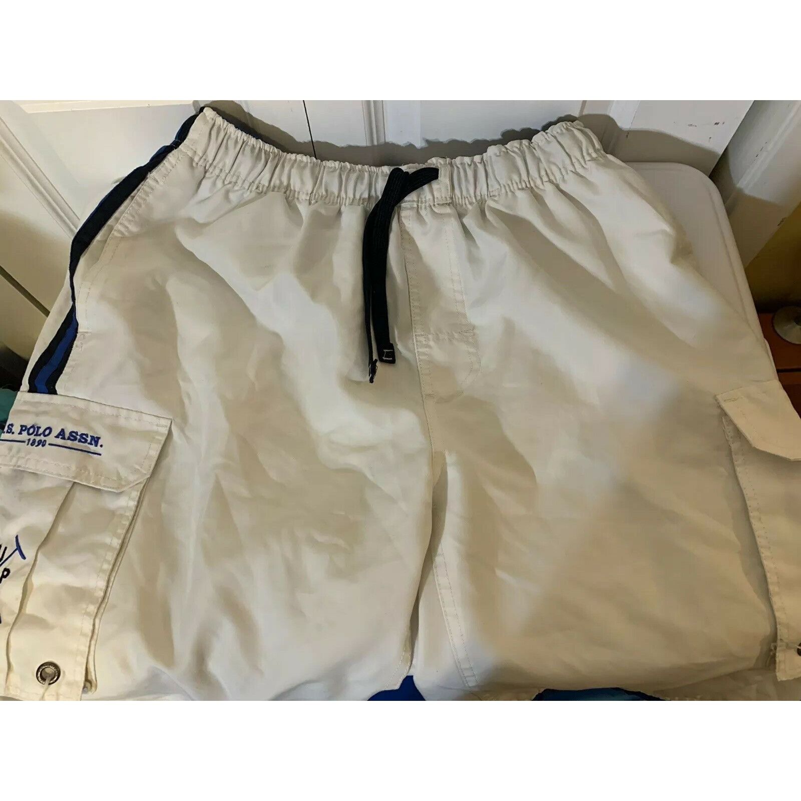 U.S. Polo Assn. U.S. Polo Assn Men's Sz L Swim Trunks Board Shorts White Blu Size US 35 - 6 Thumbnail