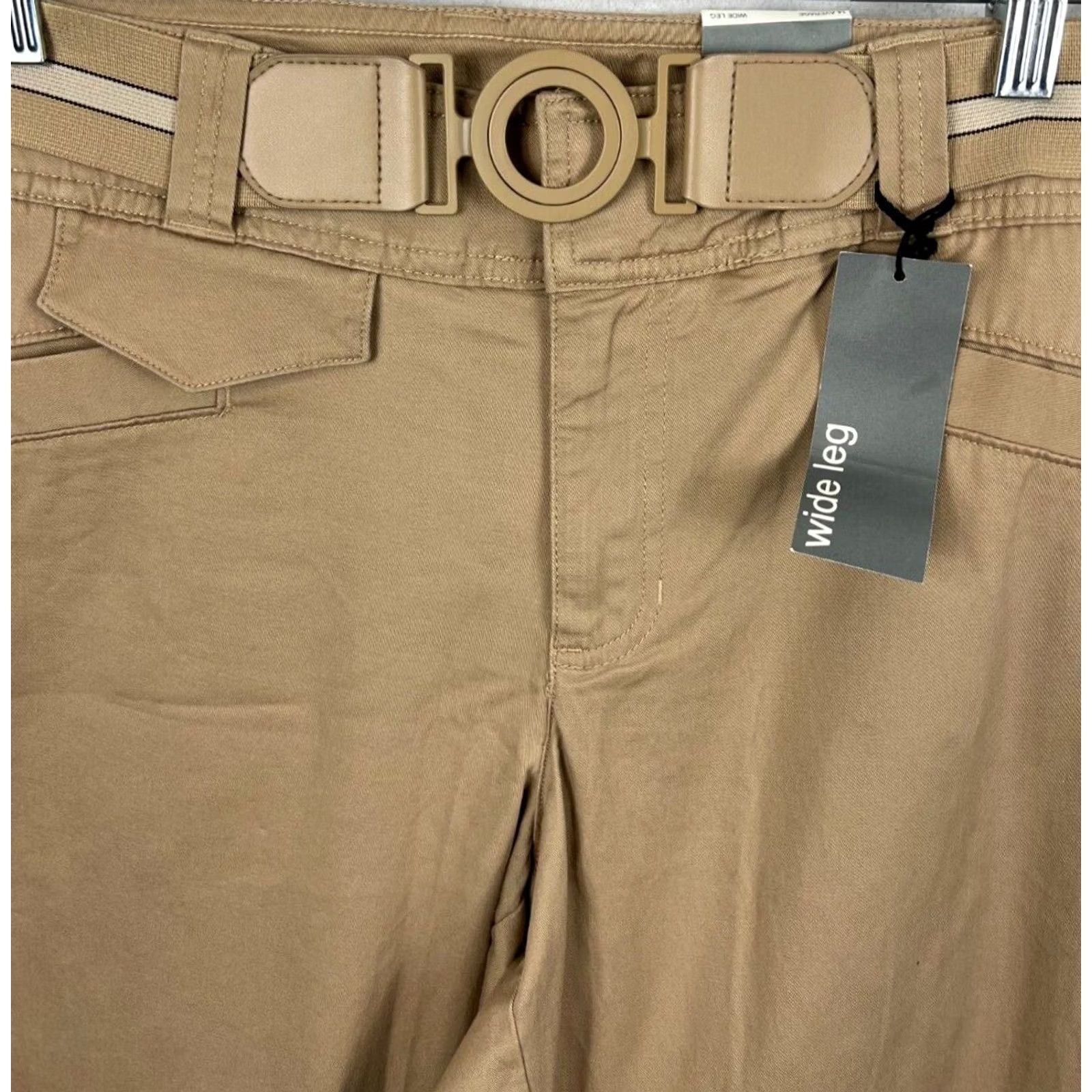 Vintage Lane Bryant Pants Women 14 Average Plus Wide Leg Flare Tan Belt Pocket 34x32 New Size 36" / US 14 / IT 50 - 2 Thumbnail