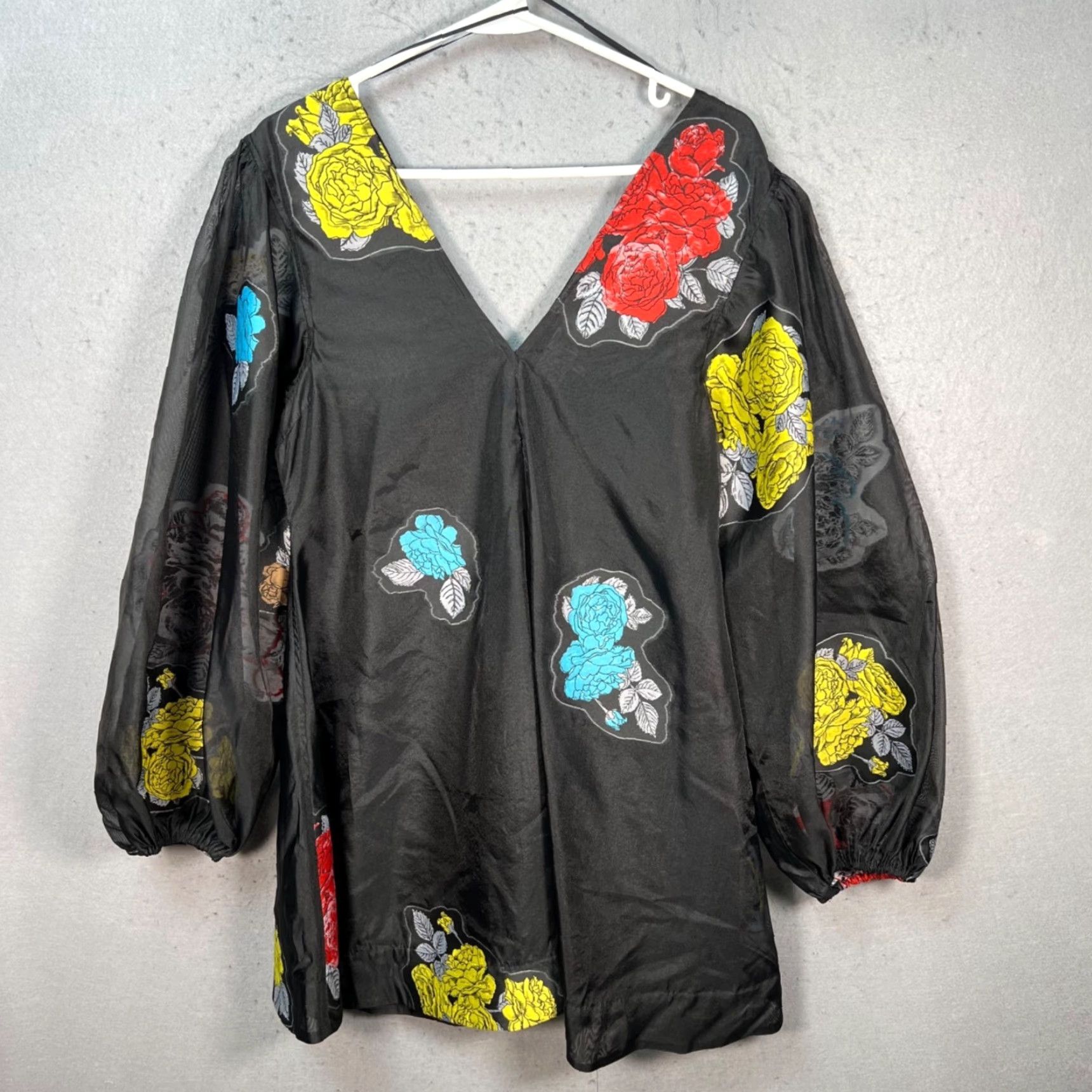 Ganni Ganni Dress V-Neck Black Floral Embroidered Short Sheath Womens 36 Size XS / US 0-2 / IT 36-38 - 2 Thumbnail