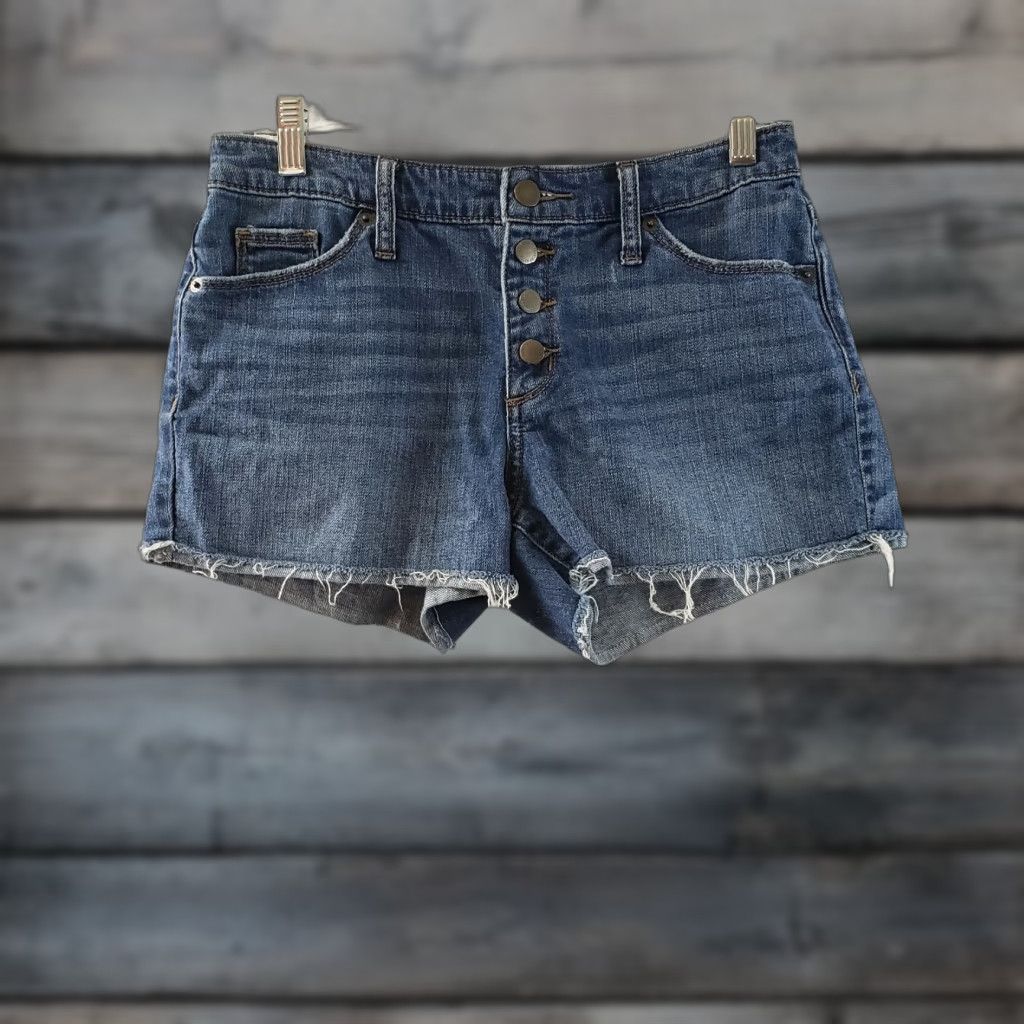 Vintage Universal Thread Womens High Rise Shortie Shorts Sz 2 Blue Raw Hem Button Fly Denim Casual Vintage No Size 26" / US 2 / IT 38 - 1 Thumbnail