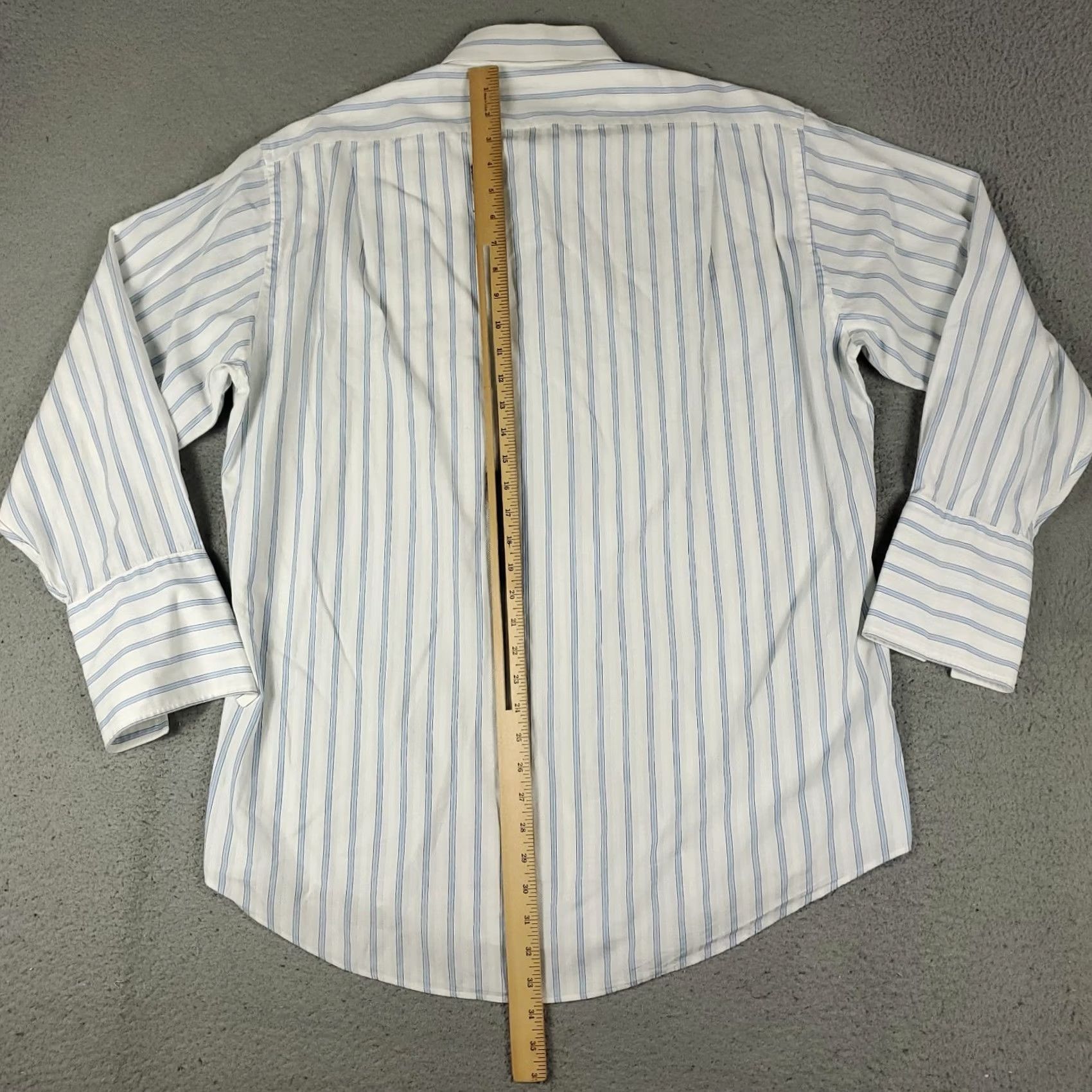Faconnable Faconnable Dress Shirt Mens Size 17 White Blue Striped Button Up French Cuff Size 46R - 3 Thumbnail
