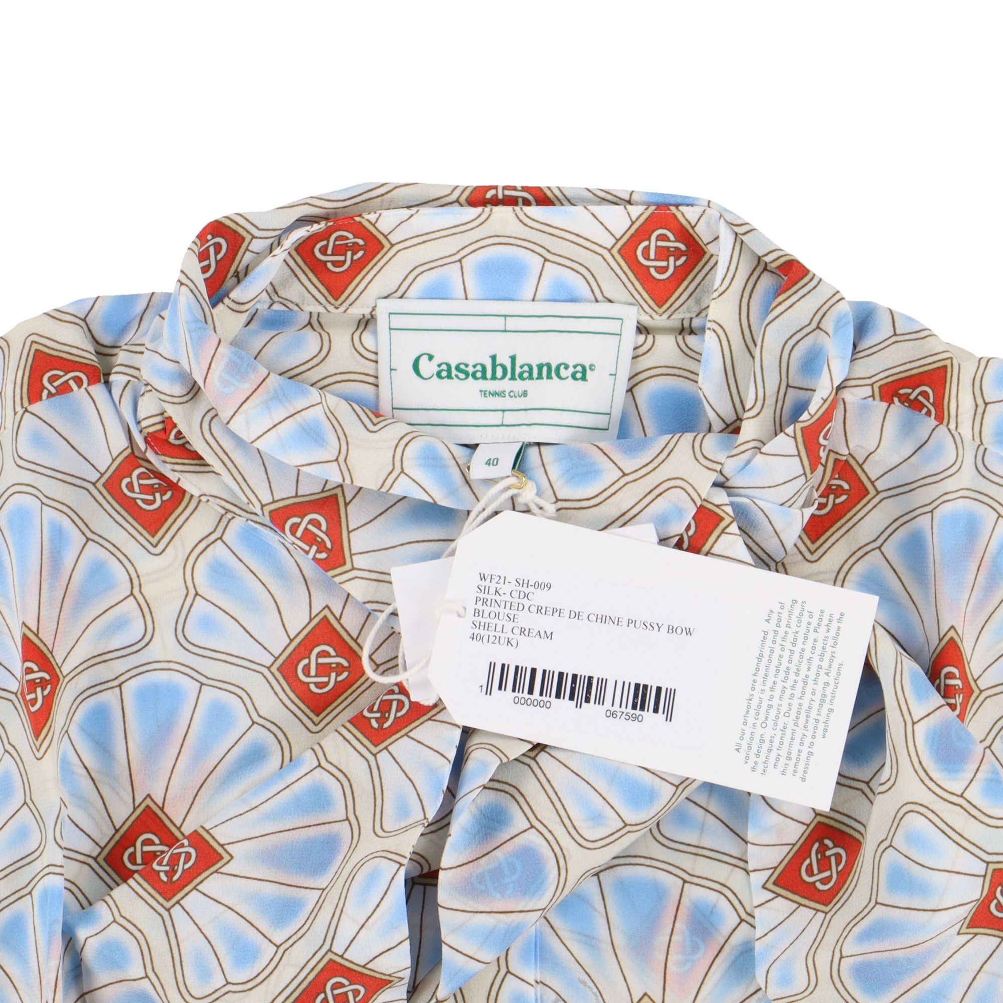 Casablanca Blue Shell Logo Crepe De Chine Pussy Bow Blouse Size L / US 10 / IT 46 - 6 Thumbnail