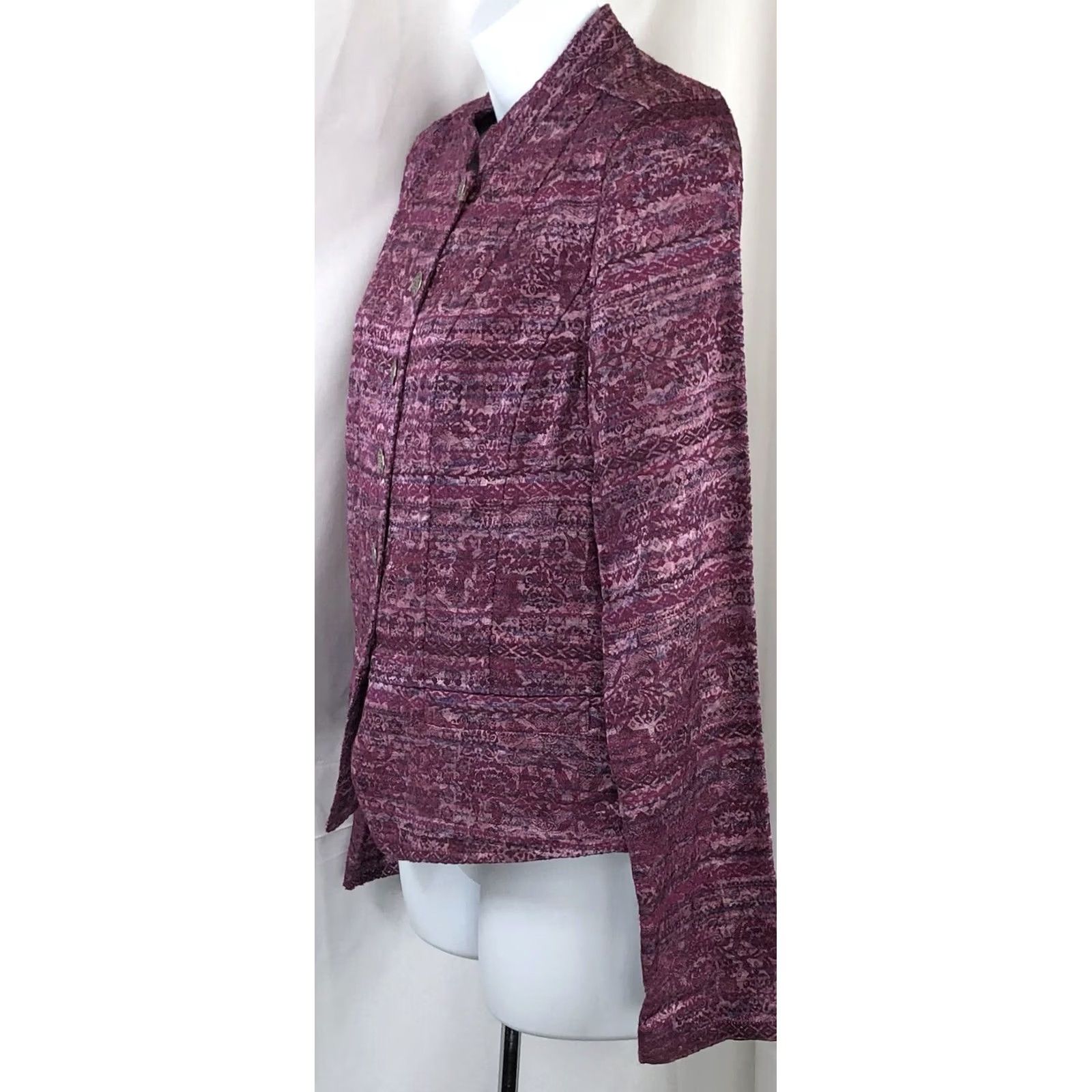 Vintage Vintage Christopher banks Brocade Top Purple Band/Mandarin Collar Shacket Size S / US 4 / IT 40 - 2 Thumbnail