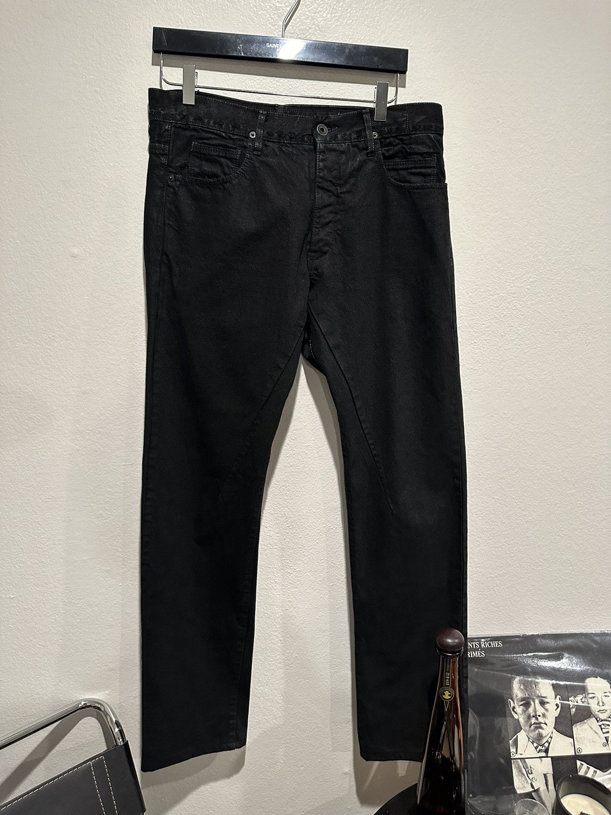 image of Olmar Mirta x Rick Owens Og Waxed Berlin Cut Denim Jeans in Black, Men's (Size 33)