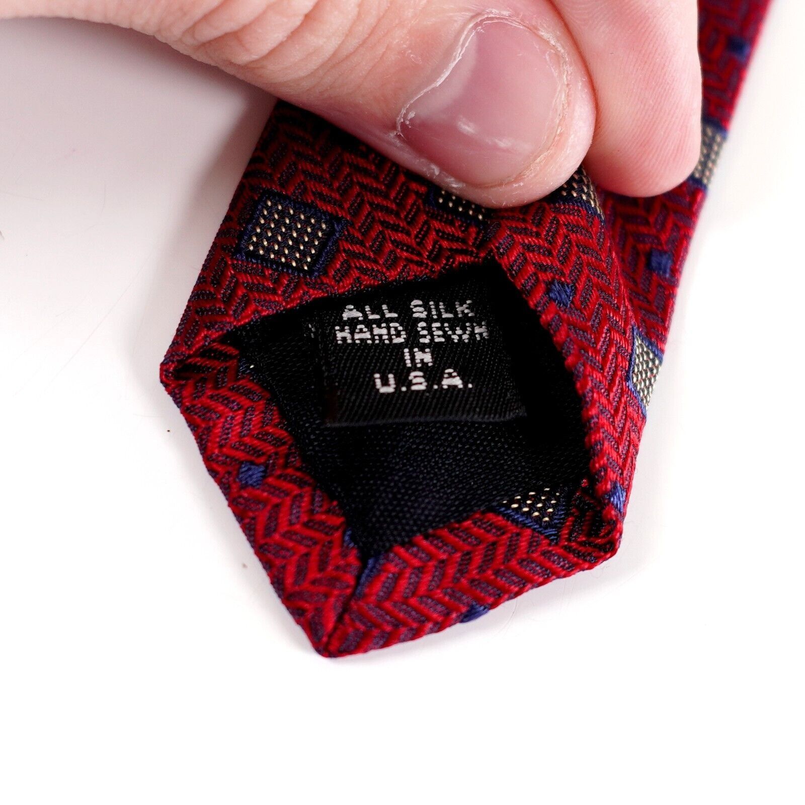Jos. A. Bank Jos A Bank Red Geometric Houndstooth Woven Short Wide Silk T Size ONE SIZE - 5 Thumbnail