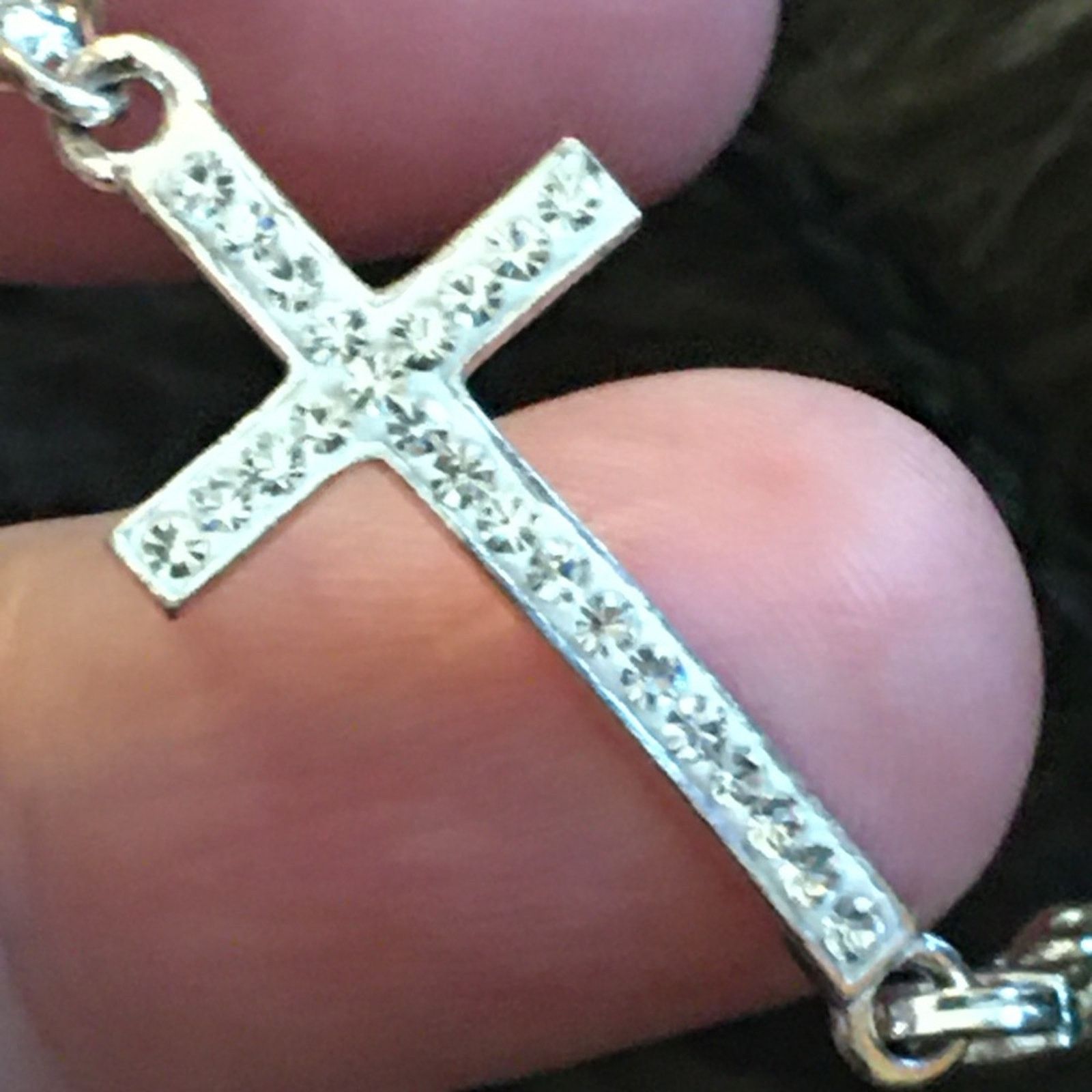 Jewelry 925 sterling silver rhinestone covered cross bracelet Size ONE SIZE - 6 Thumbnail