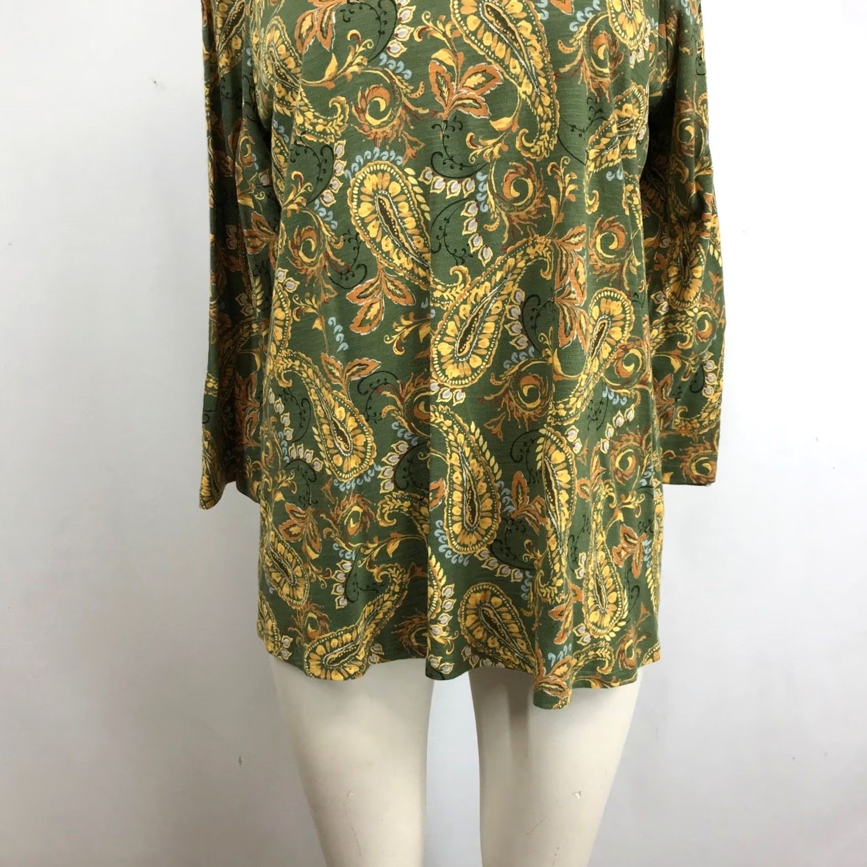 Vintage Pure Jill Organically Grown Cotton Slub Tunic Green Paisley V-Neck Womens M Size M / US 6-8 / IT 42-44 - 3 Thumbnail