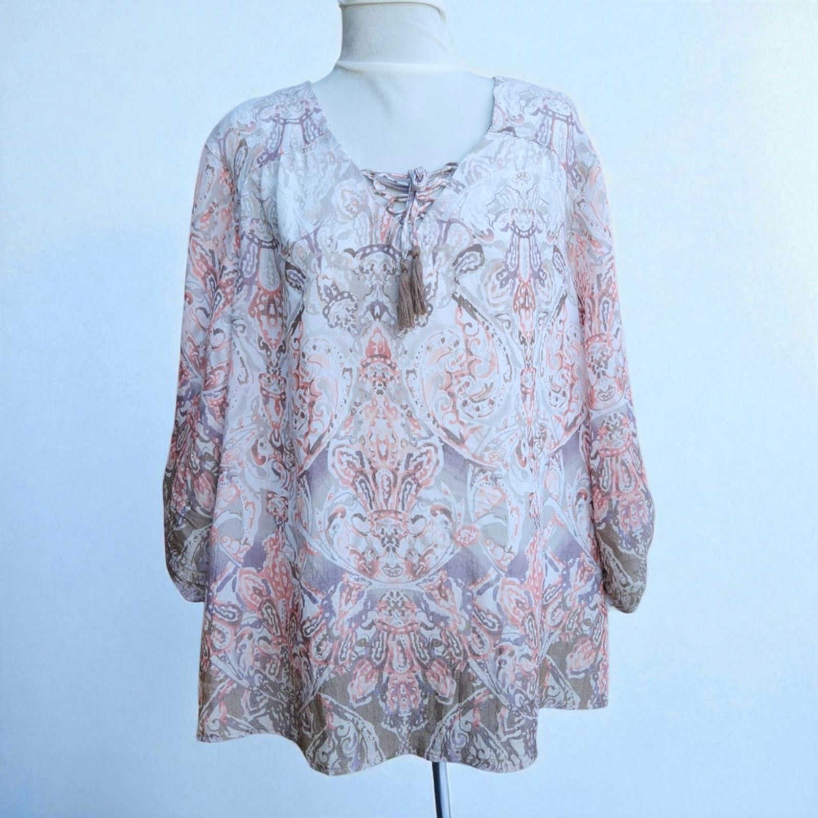 St. Johns Bay St Johns Bay 1X Tunic Coral Paisley Boho Relaxed 3/4 Sleeve Size XL / US 12-14 / IT 48-50 - 1 Thumbnail