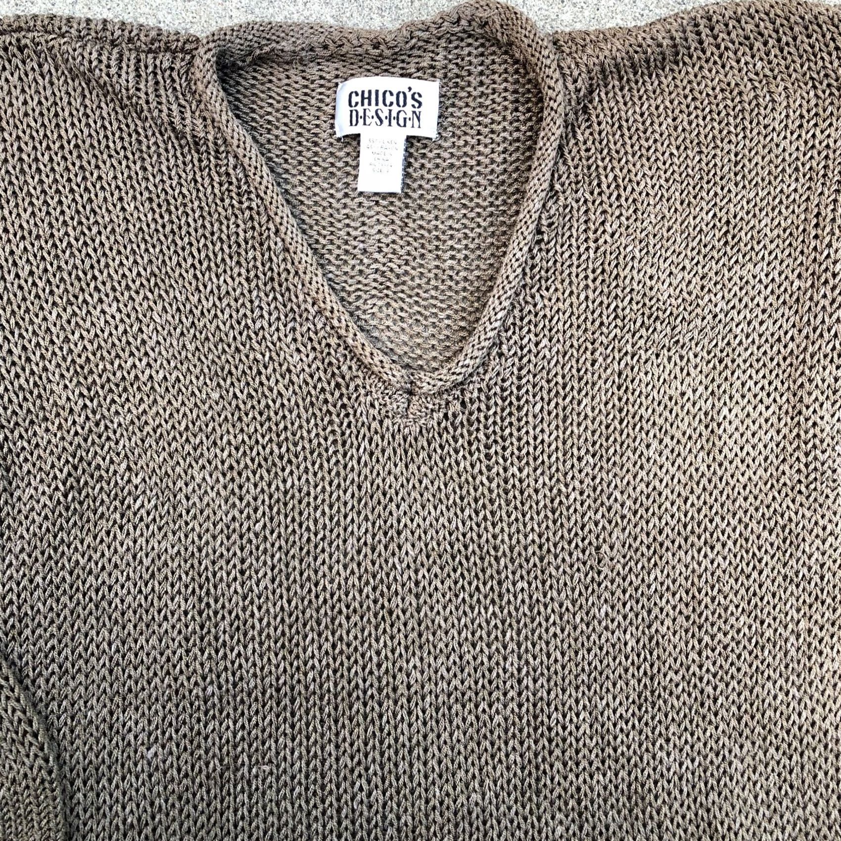 Vintage CHICO'S DESIGN Knit Pullover Sweater Women's 2 Linen Blend Brown Long Sleeve Pullover Knit Sweatshirt Cable-Knit Size XS / US 0-2 / IT 36-38 - 2 Thumbnail