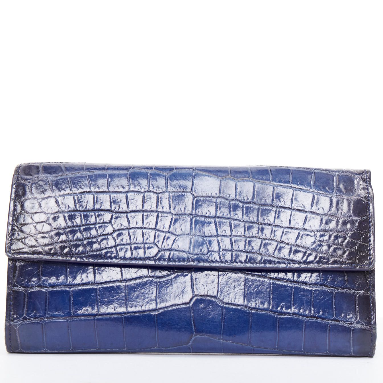 Bottega Veneta BOTTEGA VENETA blue black ombre genuine scaled leather long flap wallet Size ONE SIZE - 1 Thumbnail