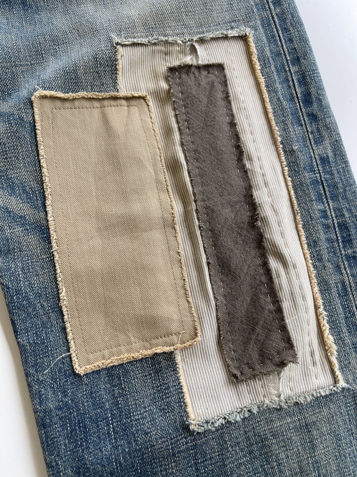 Vintage R.Newbold Old & New Selvedge Buckle Patchwork Limited Denim Size US 31 - 16 Thumbnail