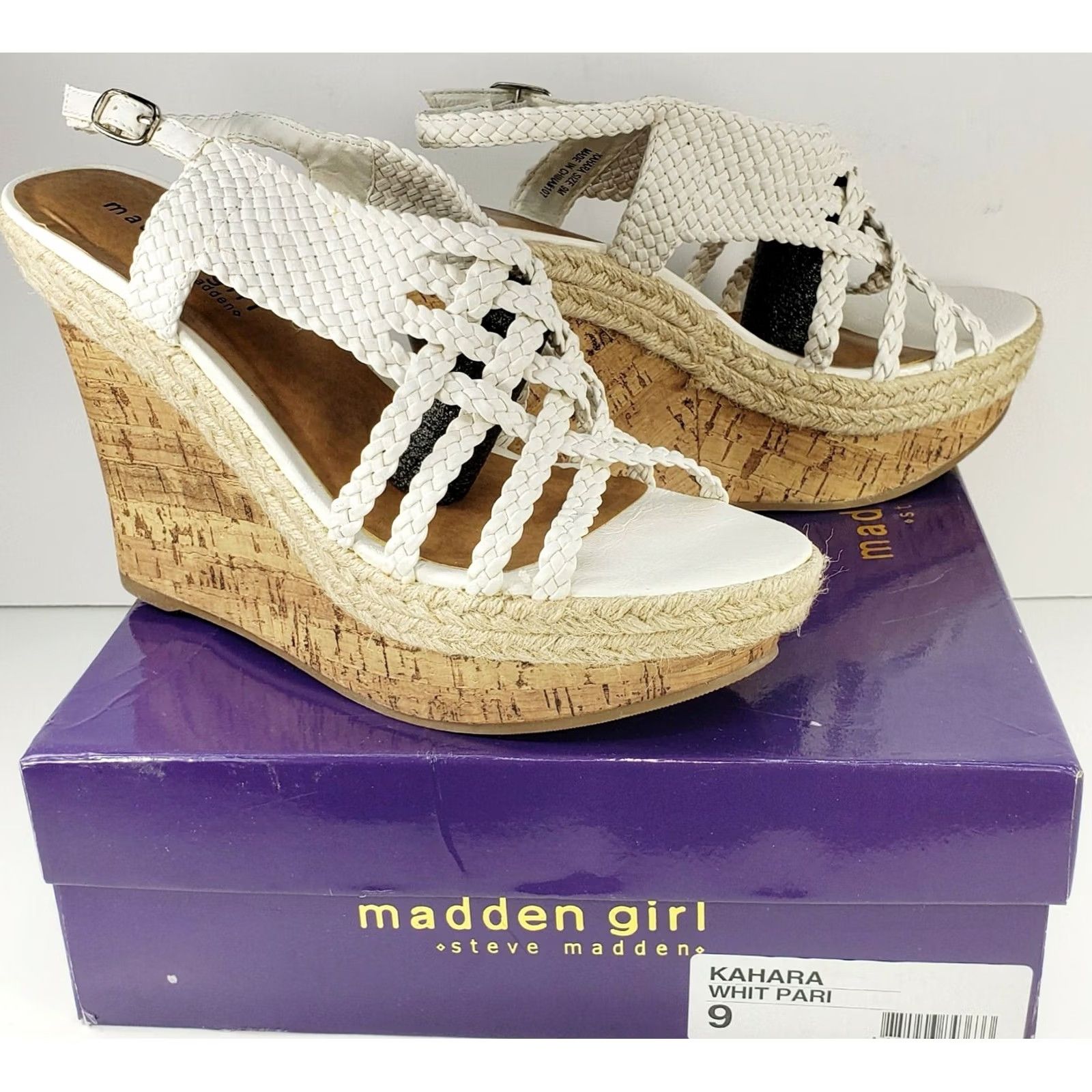 Vintage MADDEN GIRL Kahara Wedge Sandal Women’s Size 9M White New with Box Buckle Ankle Strap Comfort Size US 9 / IT 39 - 3 Thumbnail