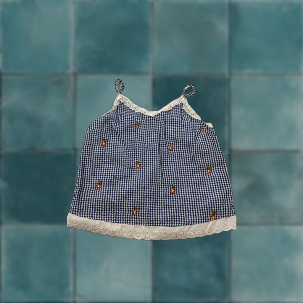 Vintage Alice Blue Tank Top Womens Cami Small Blue Gingham Floral Embroidered Lace Trim Size S / US 4 / IT 40 - 1 Thumbnail