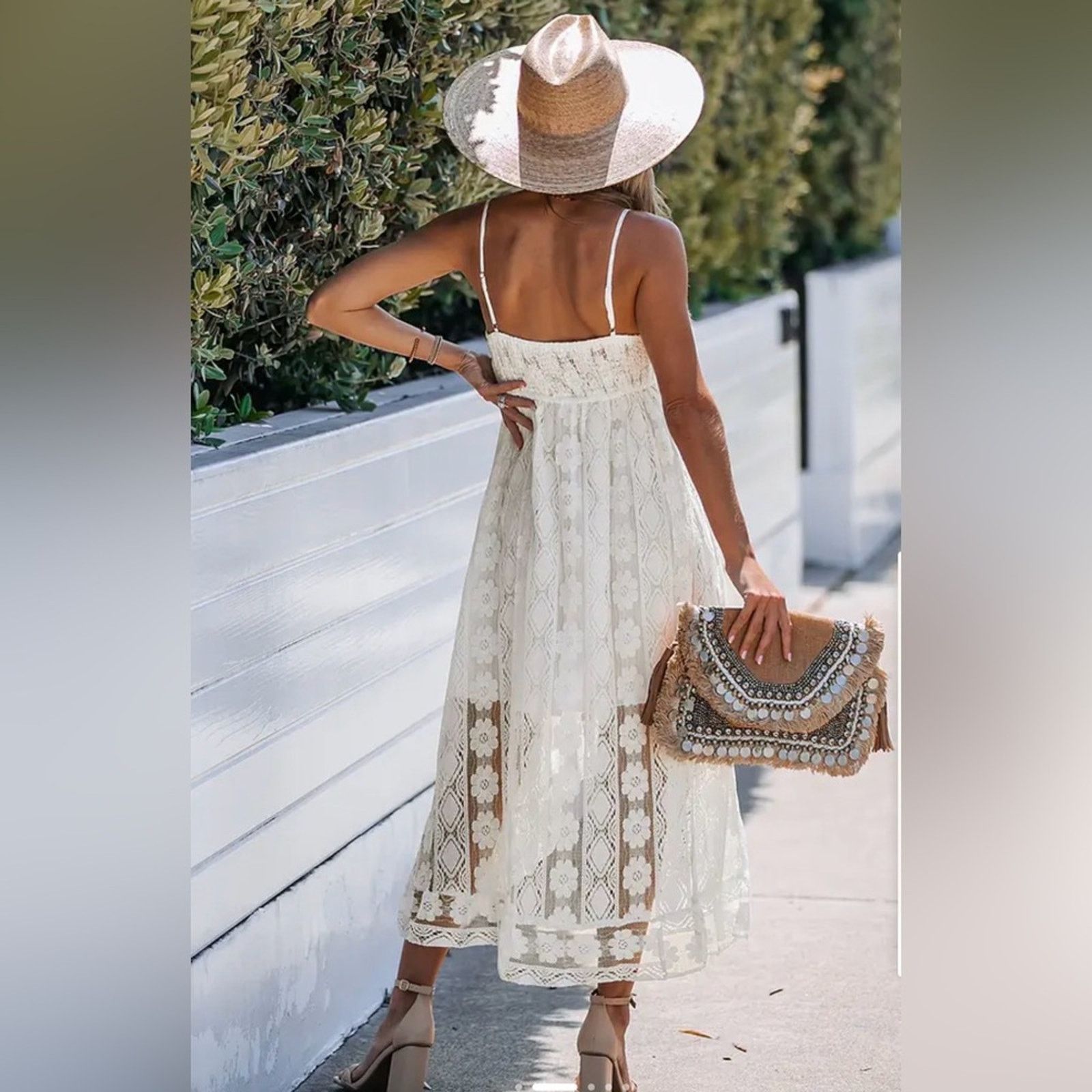 Other New White Beach Boho Midi V-Neck Casual Lace Dress size S Size S / US 4 / IT 40 - 2 Thumbnail