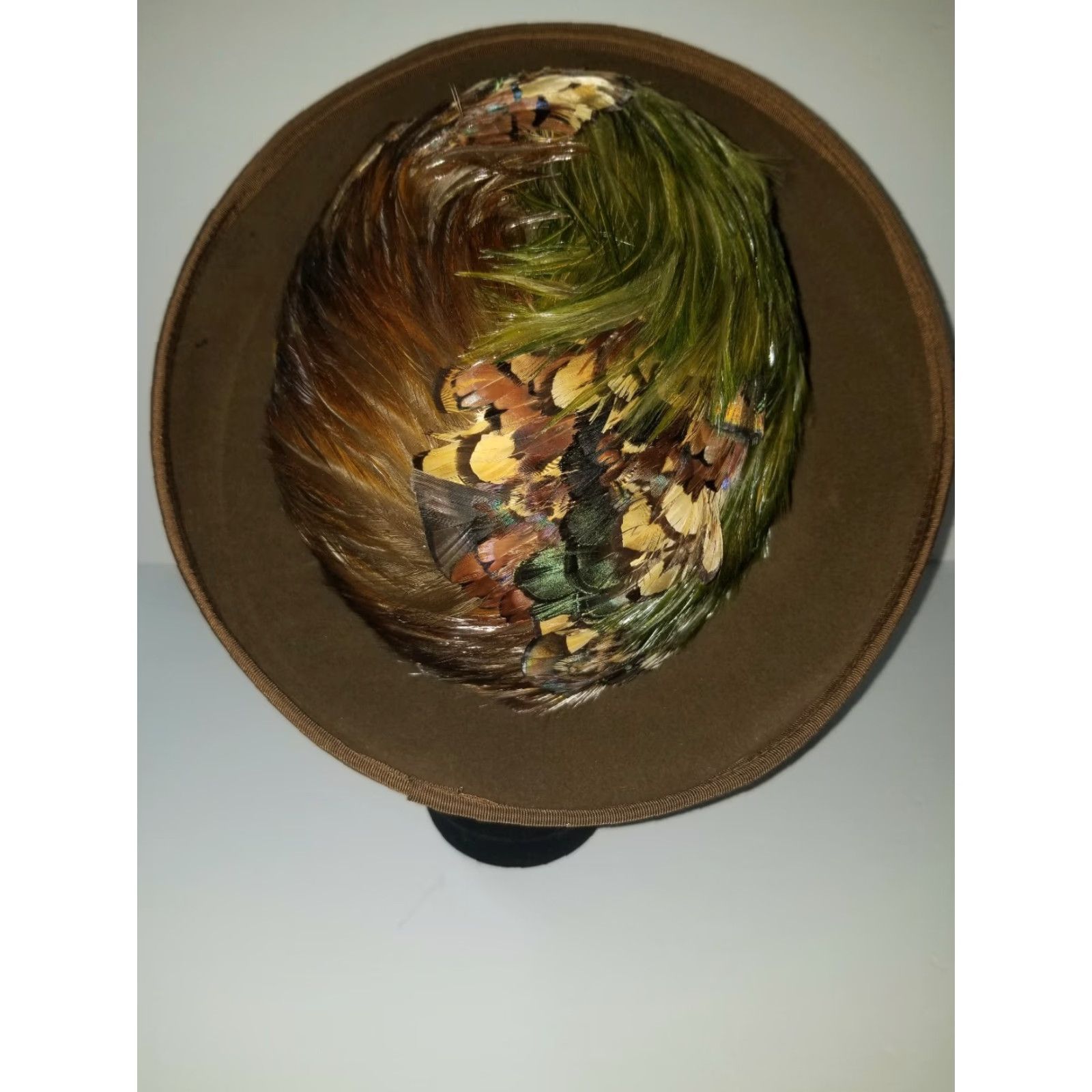 Vintage VINTAGE Mr. John Brown Hat Brown Feathers Ostrich Quail 1960s Cocktail Hat Adult One Size" Size ONE SIZE - 3 Thumbnail
