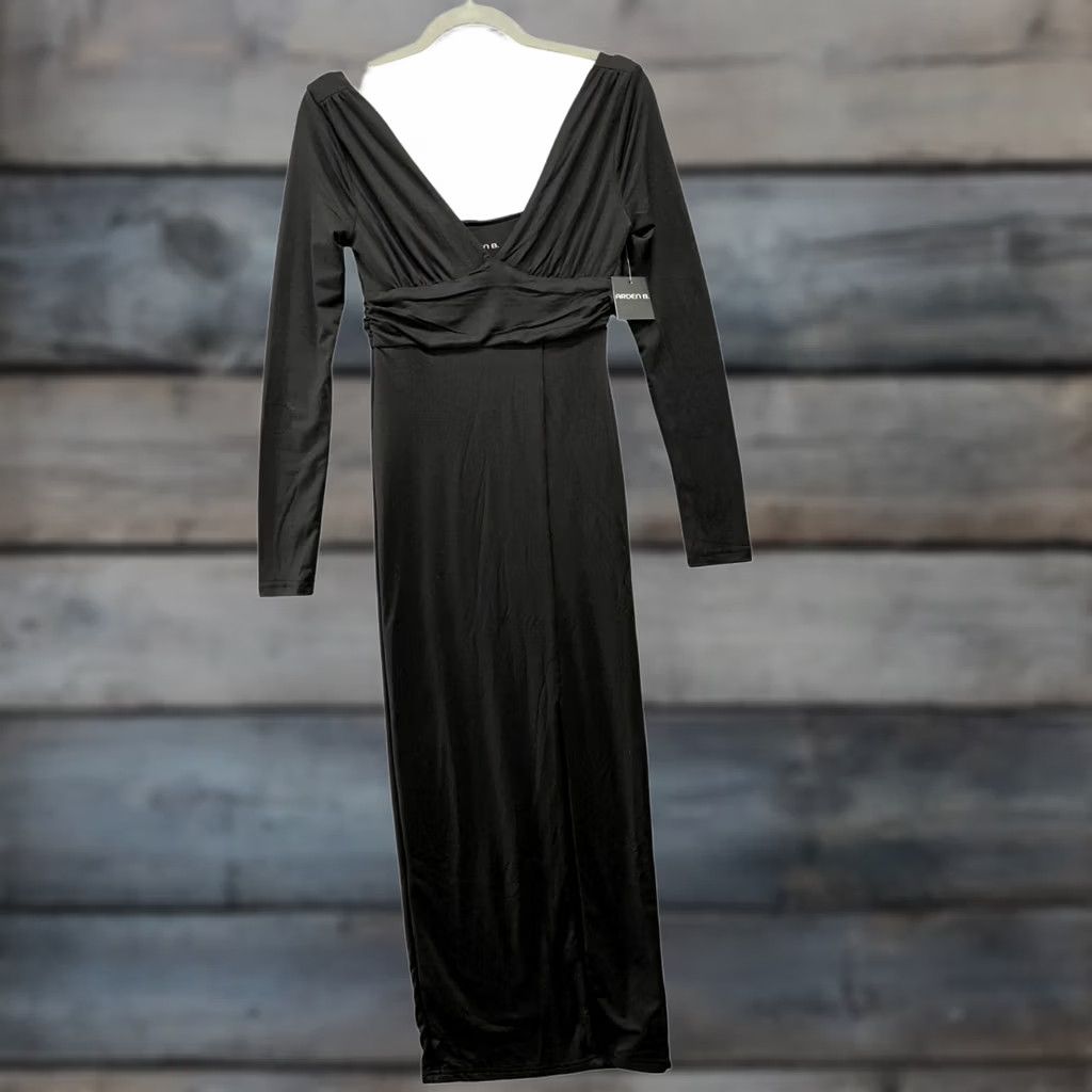 Vintage Arden B Dress Midi Black Size S Long Sleeve V-Neck Bodycon Side Slit Party Size S / US 4 / IT 40 - 1 Thumbnail