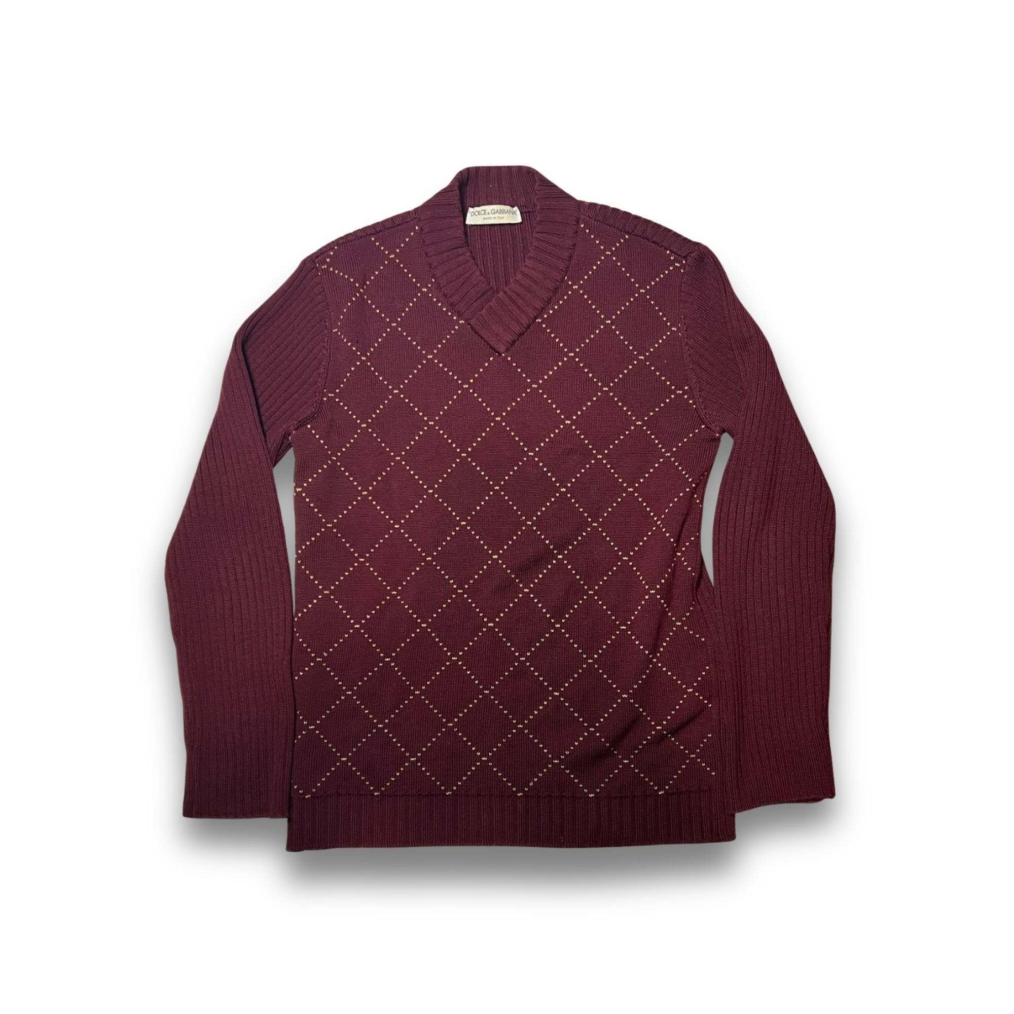 Dolce & Gabbana Vintage Dolce & Gabbana Argyle Knit Pullover Jumper Wine Red Size L / US 10 / IT 46 - 2 Thumbnail