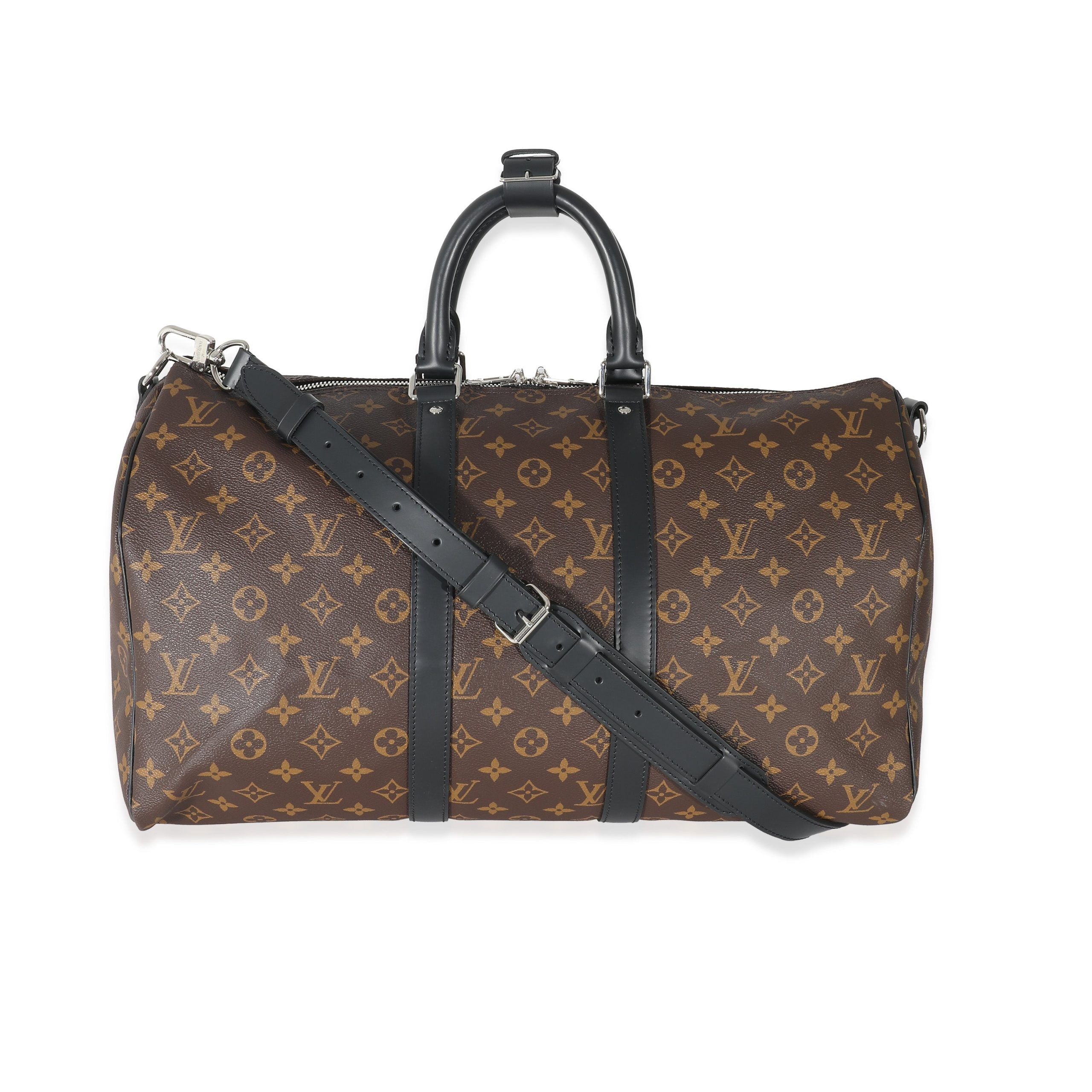 image of Louis Vuitton Monogram Macassar Canvas Keepall Bandoulière 45 in Brown, Women's