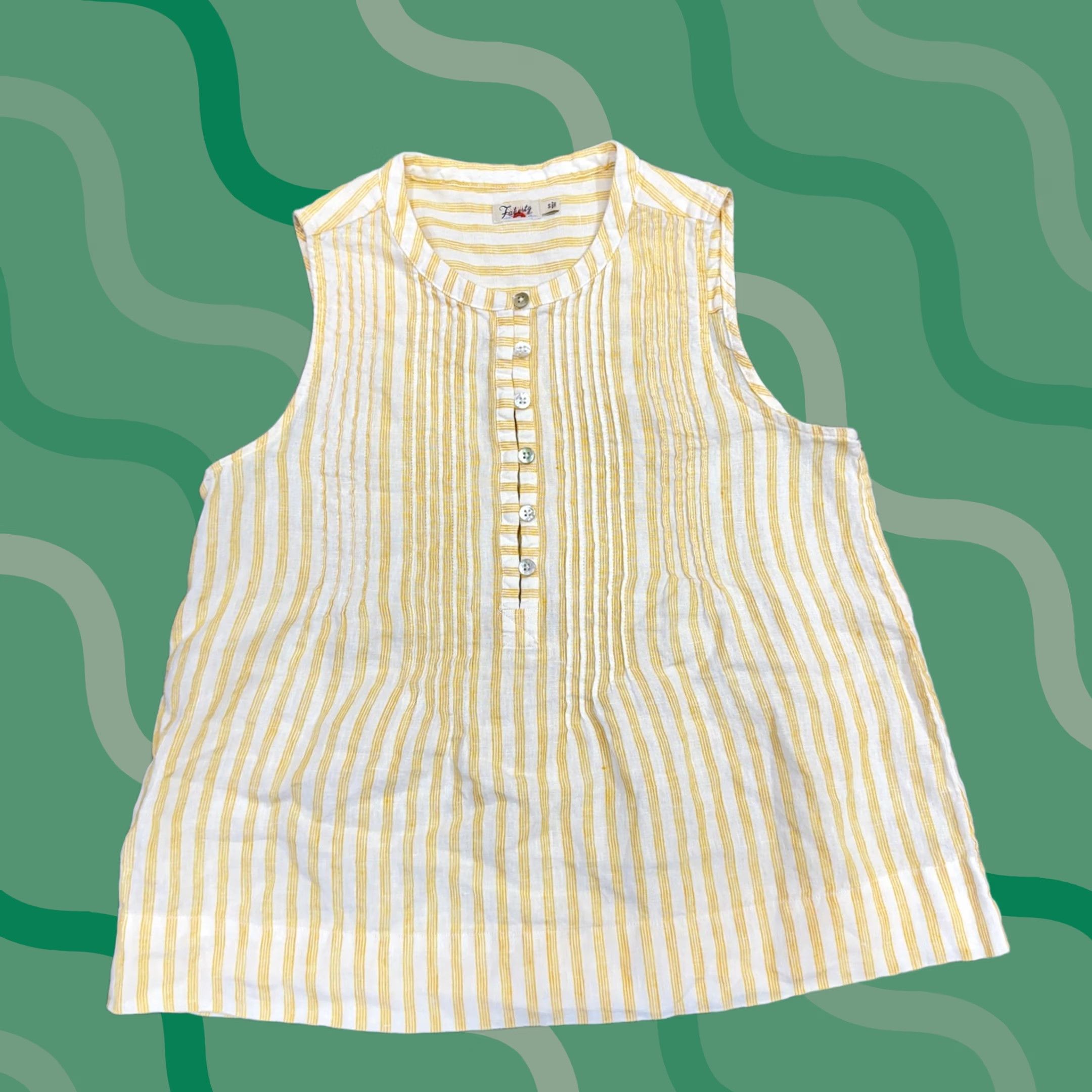 Faherty Faherty Tank Top Womens Small Yellow Linen Striped Sleeveless Henley Top Shirt Basic Size S / US 4 / IT 40 - 1 Thumbnail