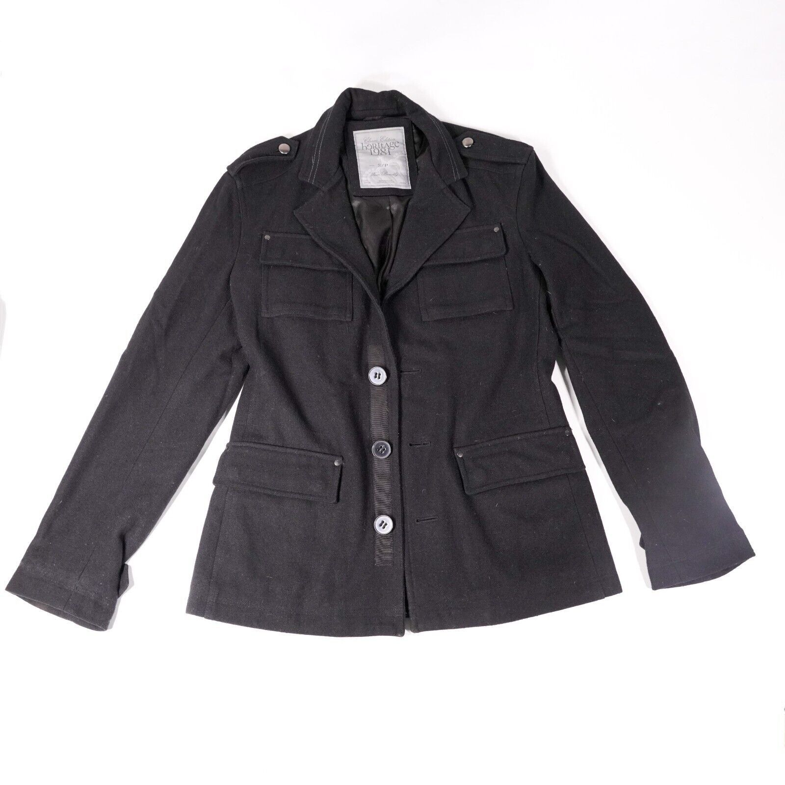 Other Heritage 1981 Button Up Pea Coat Winter Jacket Small Black Size S / US 4 / IT 40 - 1 Thumbnail