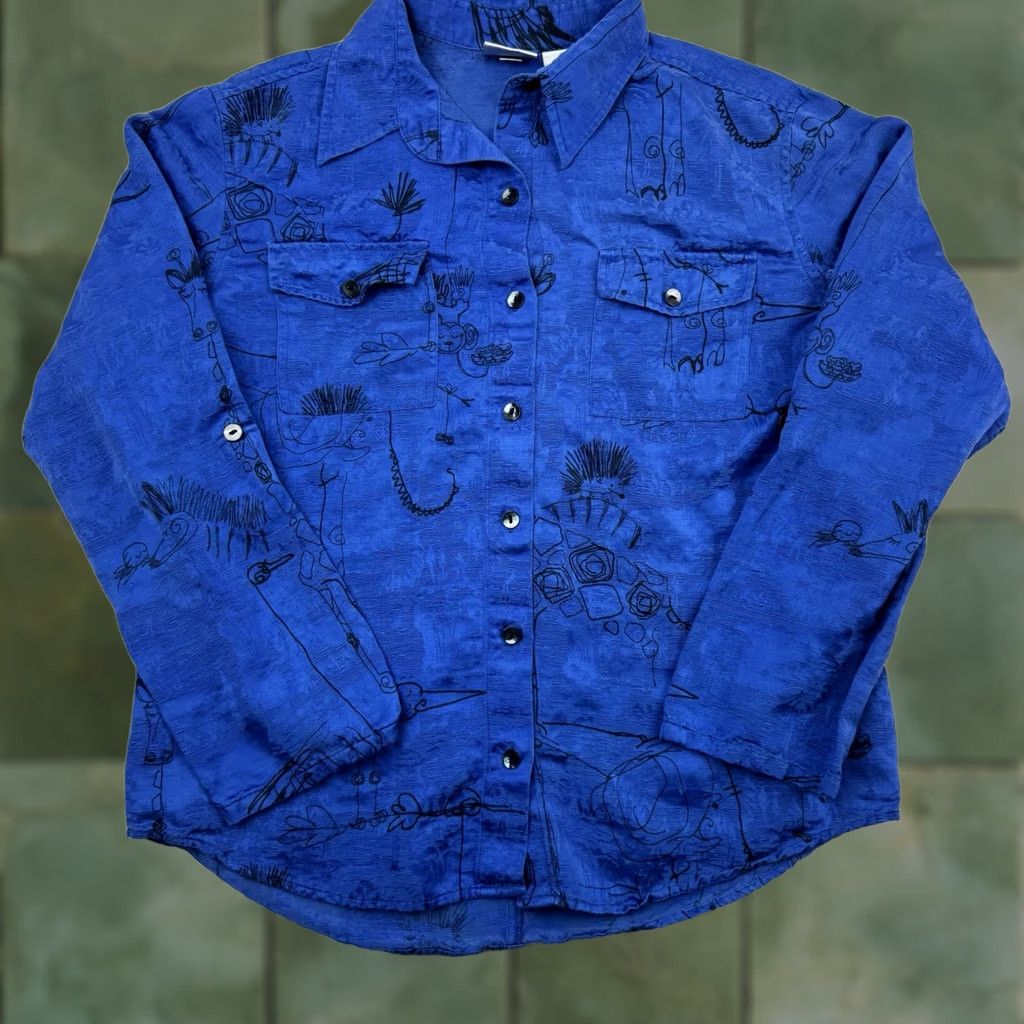 Vintage VINTAGE Chicos Button Up Shirt Womens Size 1 Silk Linen Blend Animals Nature Hipster Blue Size XS / US 0-2 / IT 36-38 - 1 Thumbnail