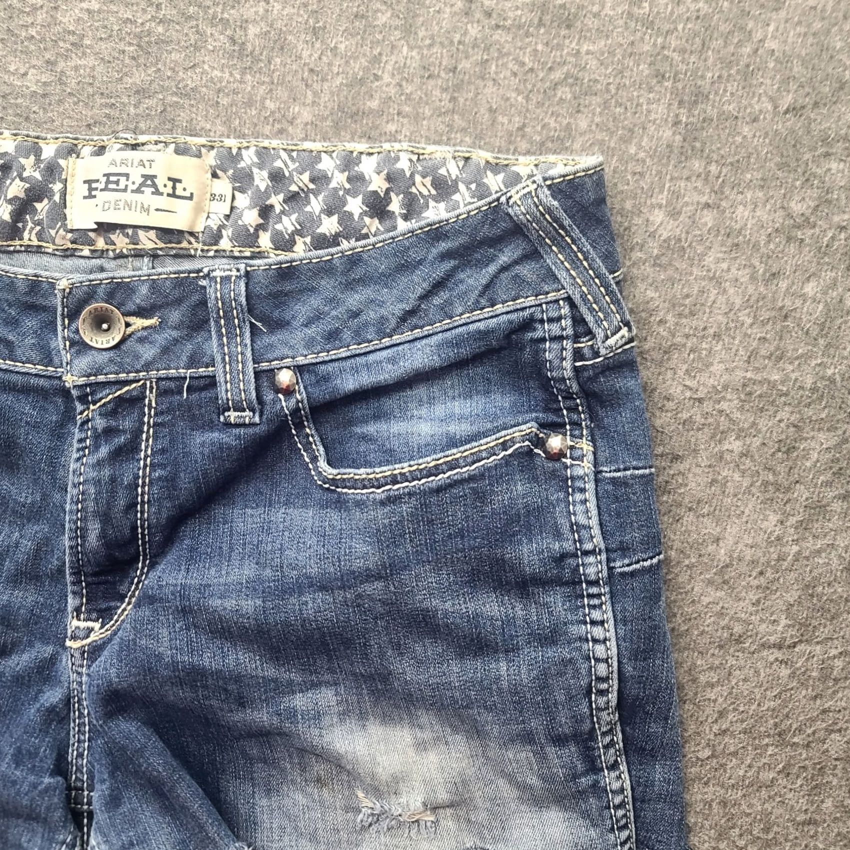 Ariat Ariat Cut Off Shorts 33 Regular High Rise Distressed Stretch Daisy Duke Denim Blue Women 5-Pocket Logo Pocket Style Cut-Off Jeans Boys Girls Mens Size 24" / US 00 / IT 34 - 7 Thumbnail