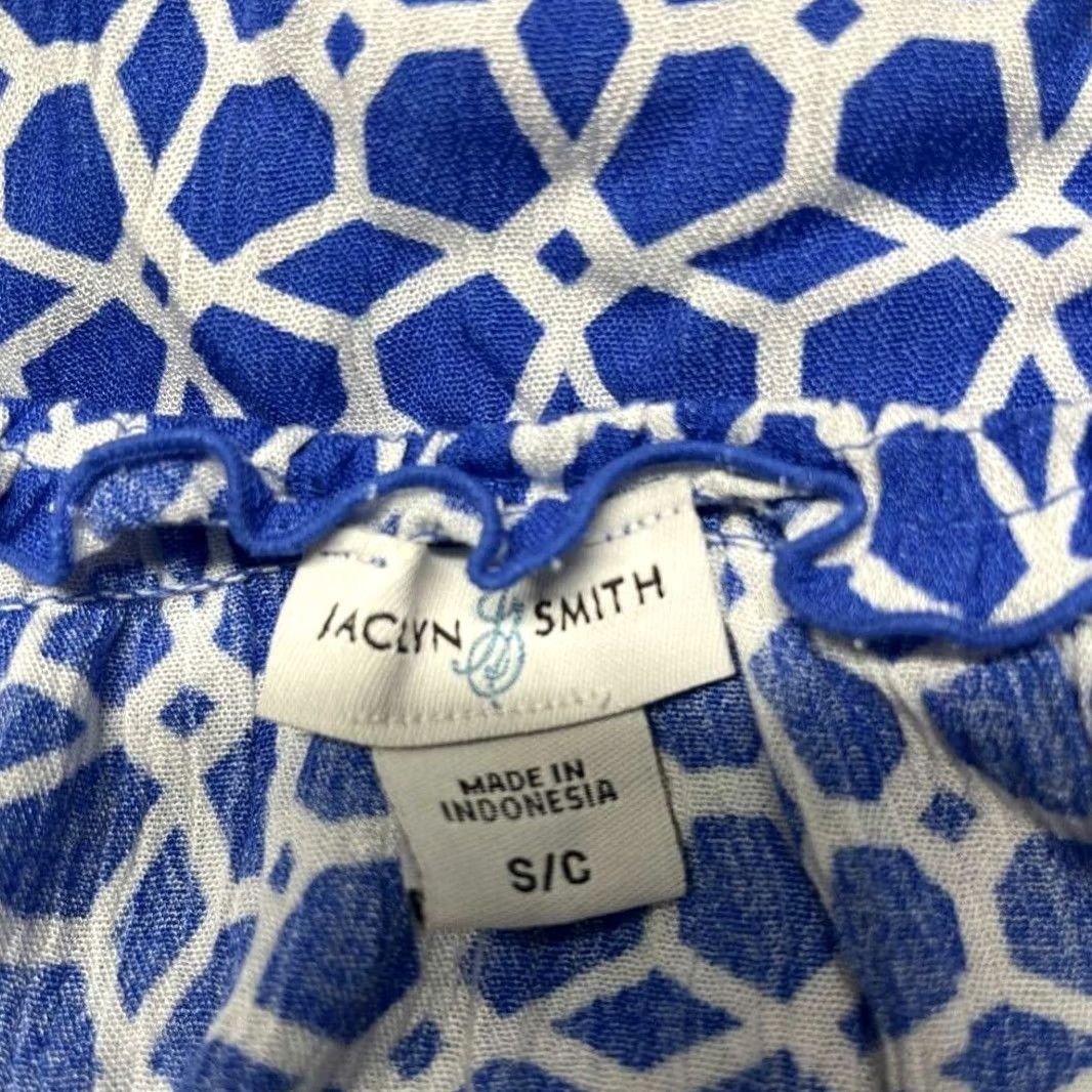 Vintage VINTAGE Jaclyn Smith Blouse Blouse S Womens Blue White Geometric Short Sleeve Scoop Neck New Size S / US 4 / IT 40 - 5 Thumbnail