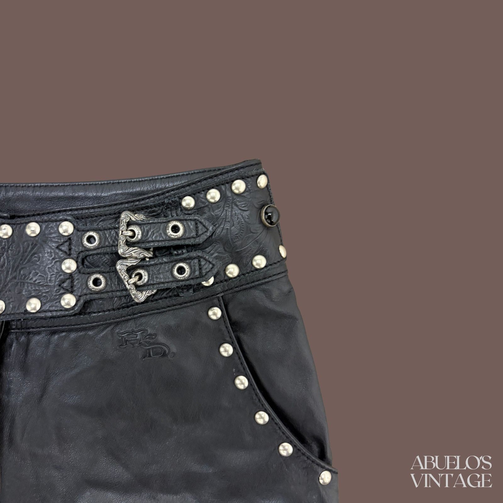 Harley Davidson VTG Leather Pants | Harley-Davidson Studded | Y2K Biker Size 28" / US 6 / IT 42 - 2 Thumbnail