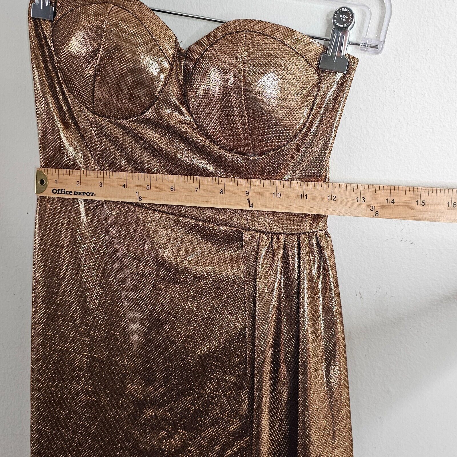Other Bronze Metallic Sweetheart Sleeveless Bodycon Mini Long Sash Size S / US 4 / IT 40 - 6 Thumbnail