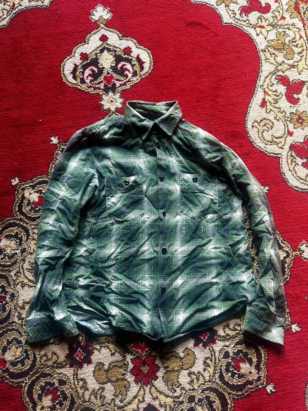 image of Number N Ine Green Number (N)Ine Button Up Flannel Shirt Size 2, Men's