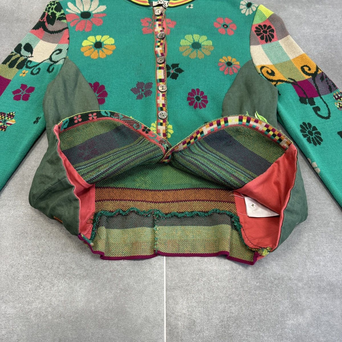Vintage Ivko Handwritten Emotion Emerald Linen Sweater Cardigan Size XS / US 0-2 / IT 36-38 - 14 Thumbnail