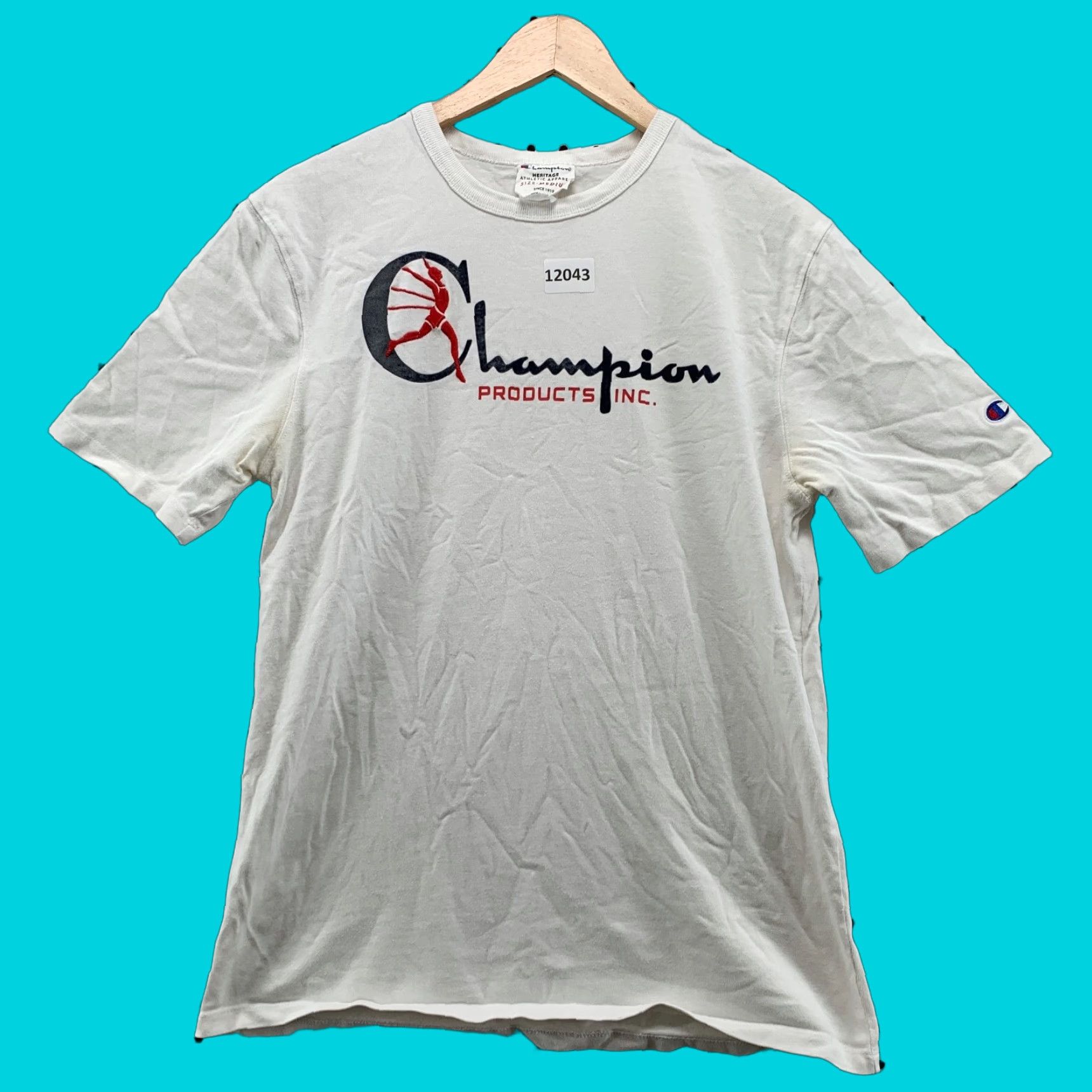Champion VINTAGE Champion Heritage Shirt Mens Medium White Spell Out Retro Logo Short Sleeve Size US M / EU 48-50 / 2 - 1 Thumbnail