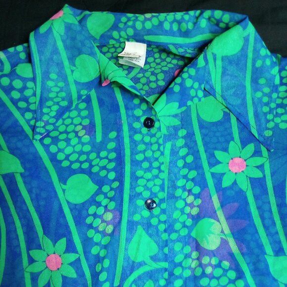 Jantzen Vintage Jantzen MCM Floral Polyester Button Shirt Shear Size L / US 10 / IT 46 - 1 Thumbnail