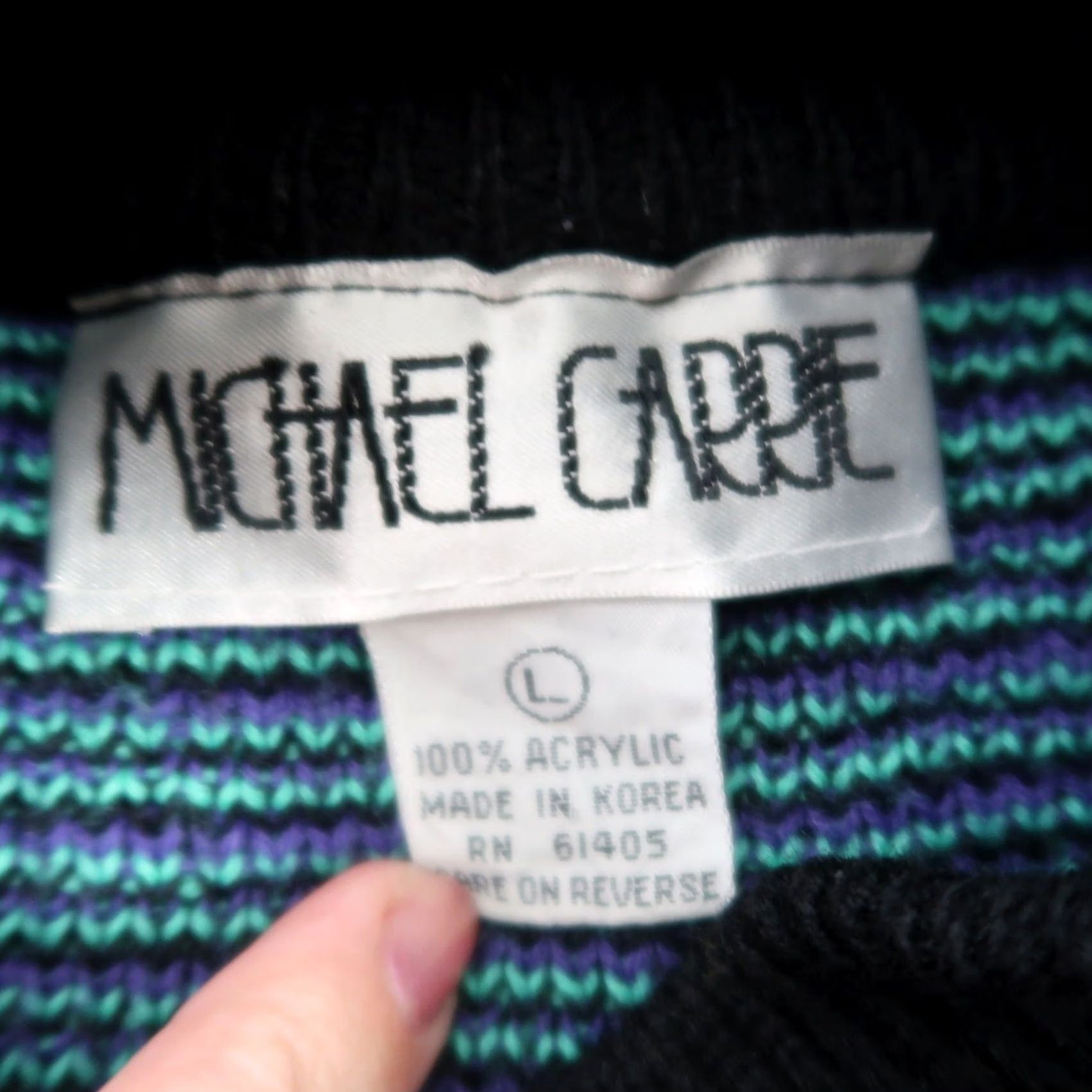 Vintage VINTAGE Michael Carrie Floral Tunic Sweater L Womens Long Sleeve Mock Neck Knit 80s Fall Winter - Black Purple Green Size L / US 10 / IT 46 - 5 Thumbnail
