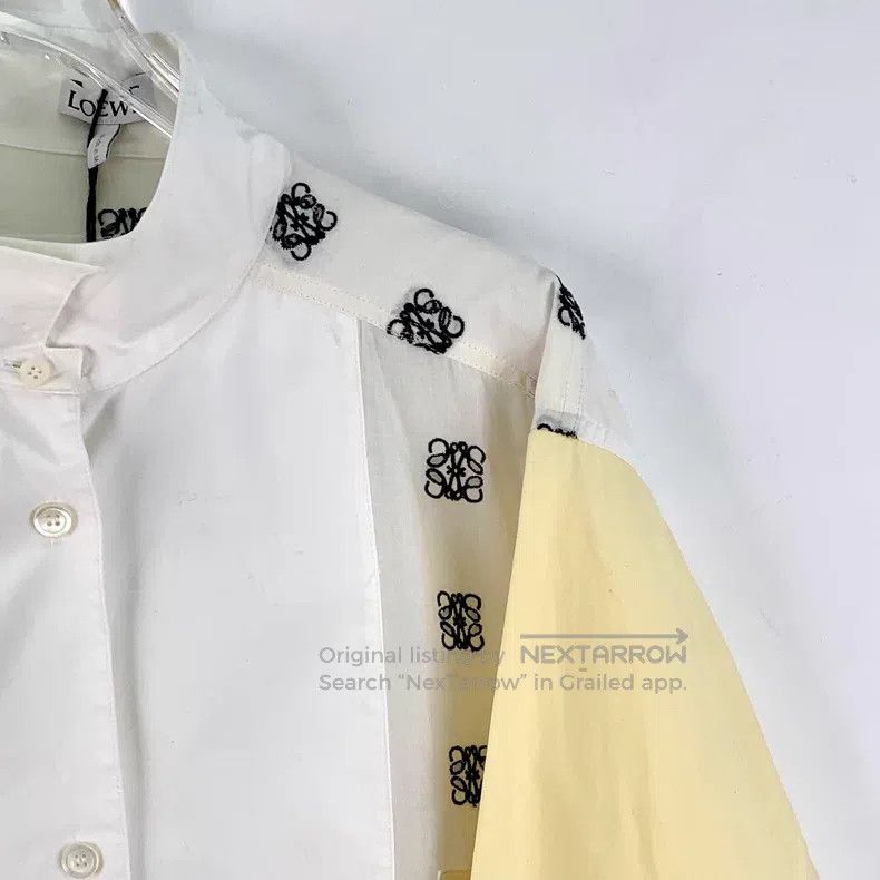 Loewe Loewe Color-blocked logo embroidered cotton long-sleeve sh Size XS / US 0-2 / IT 36-38 - 3 Thumbnail