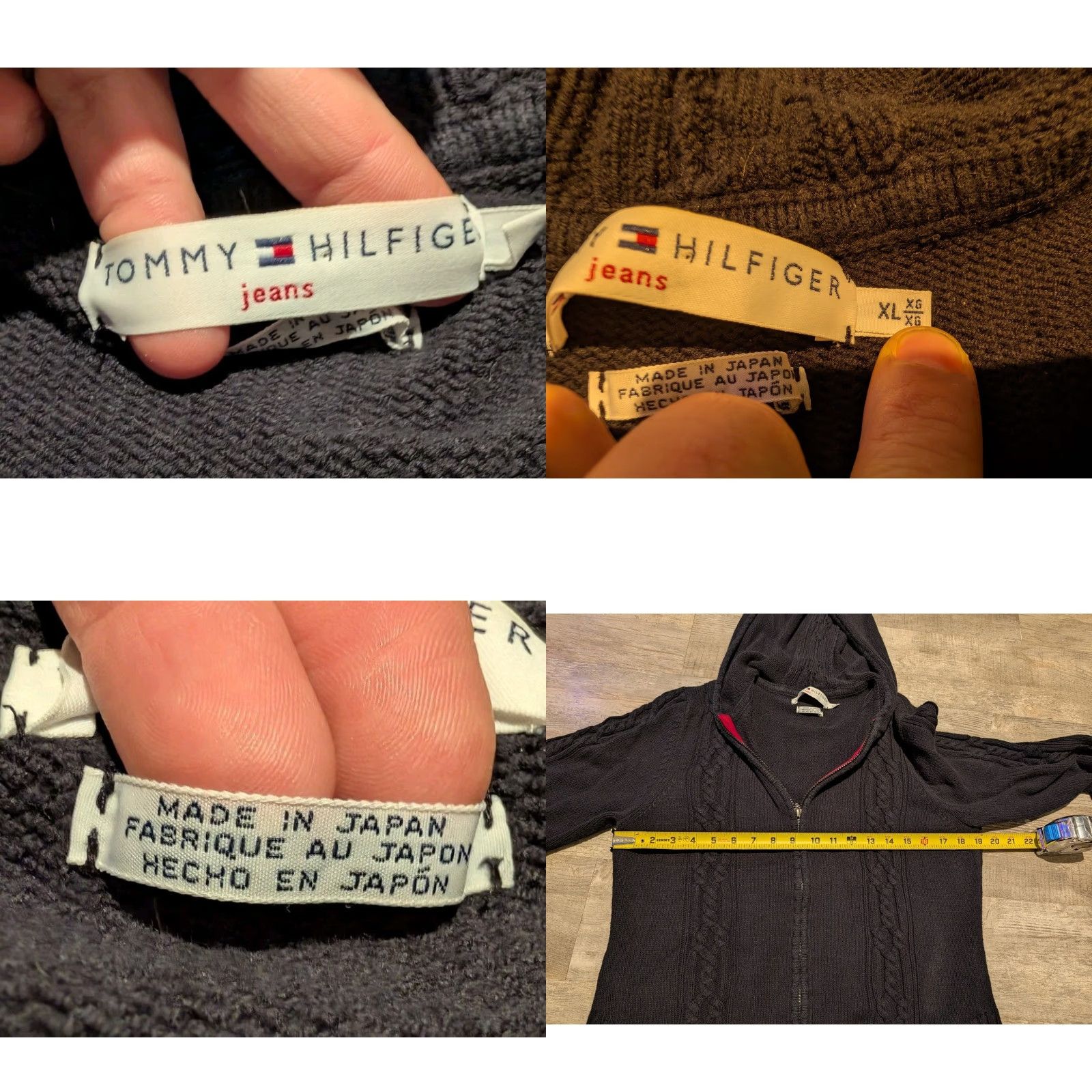 Tommy Hilfiger VINTAGE Tommy Hilfiger Women’s Sweater Full Zip Hooded Cable Knit Black XL Japan Size XL / US 12-14 / IT 48-50 - 8 Thumbnail