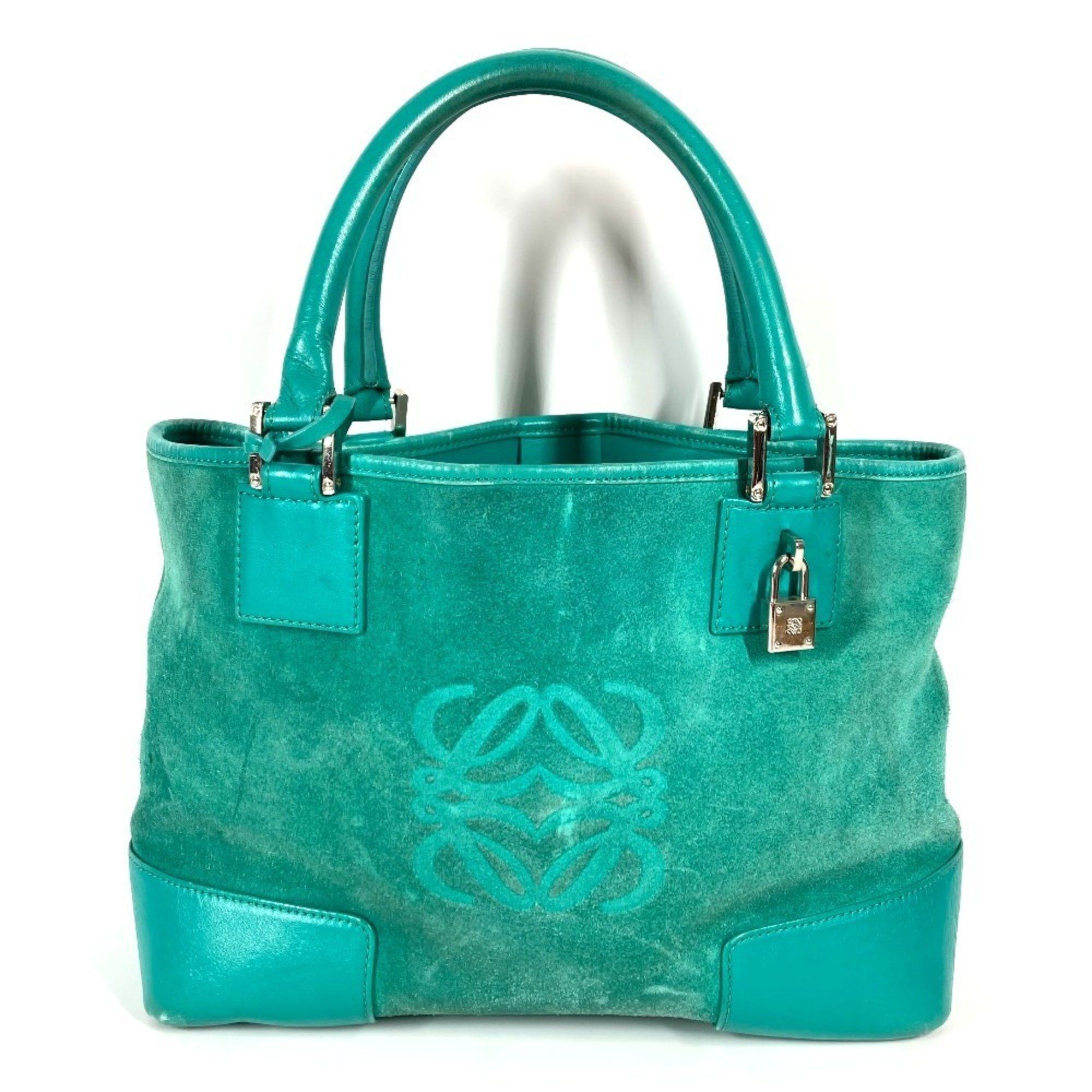 Loewe Anagram Logo Handbag Shoulder Bag Tote Leather Suede Women's Green