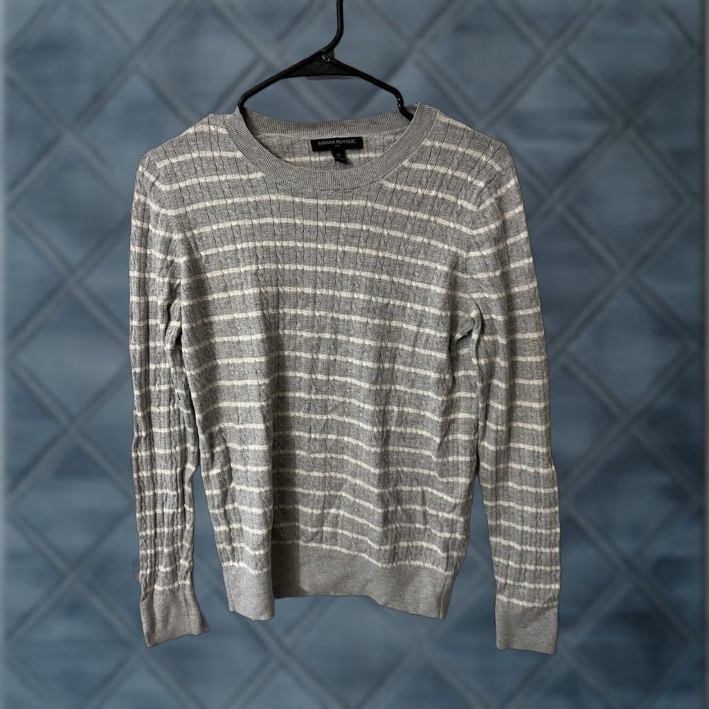 Banana Republic Banana Republic Women Crew Neck Sweater Size Medium Gray Striped Size M / US 6-8 / IT 42-44 - 1 Thumbnail
