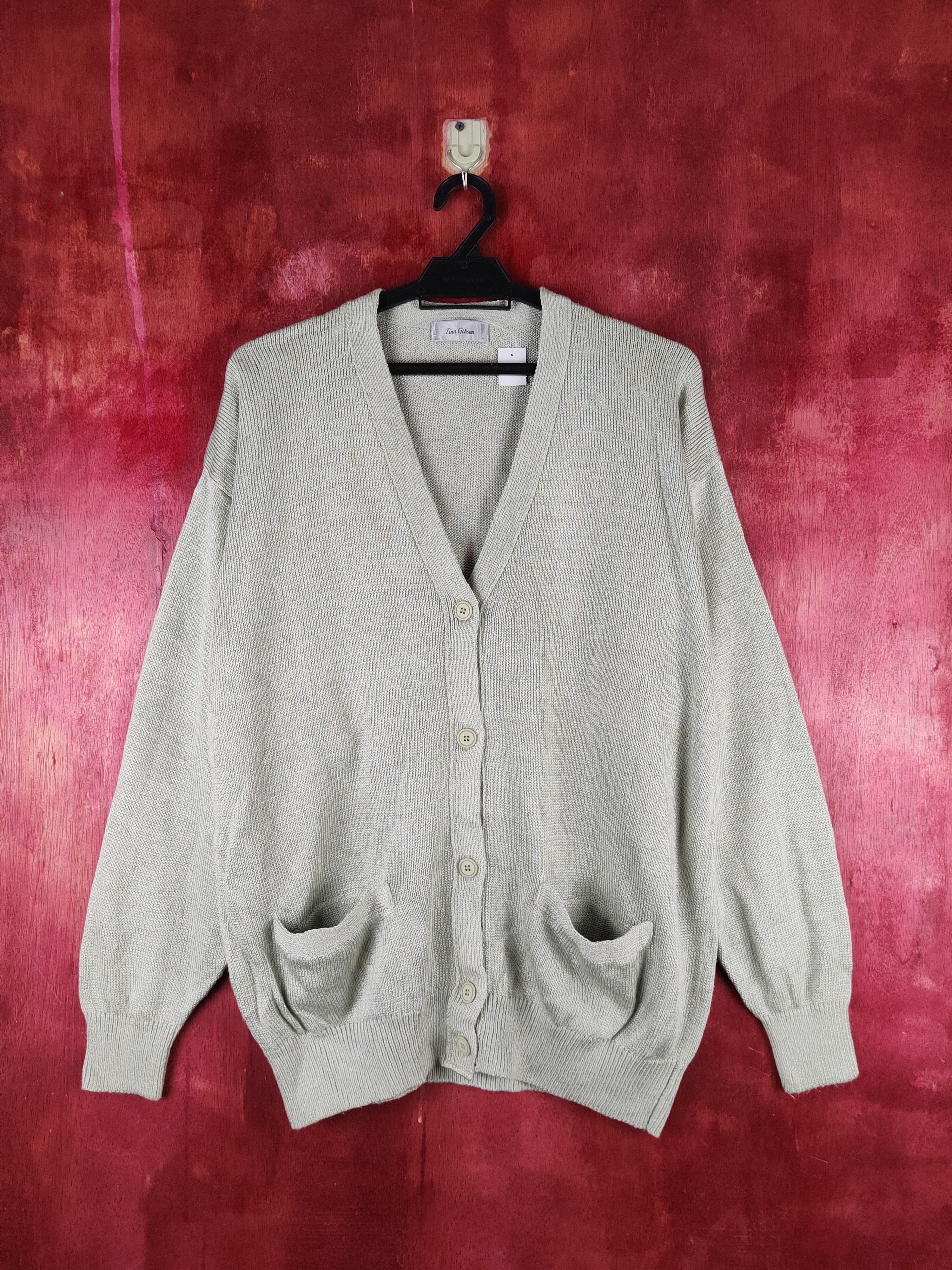 image of Homespun Knitwear x Vintage Tina Gibson Light Green Knitwear Cardigan S2376, Women's (Size XL)